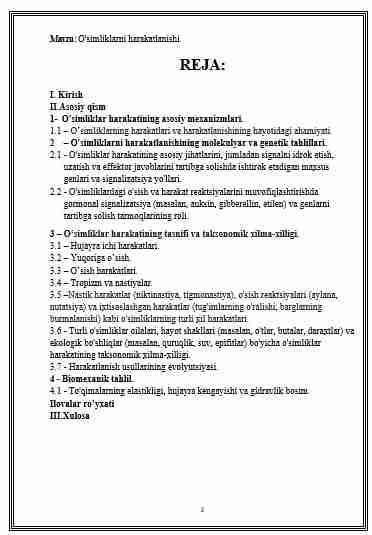 O'simliklarni harakatlanishi