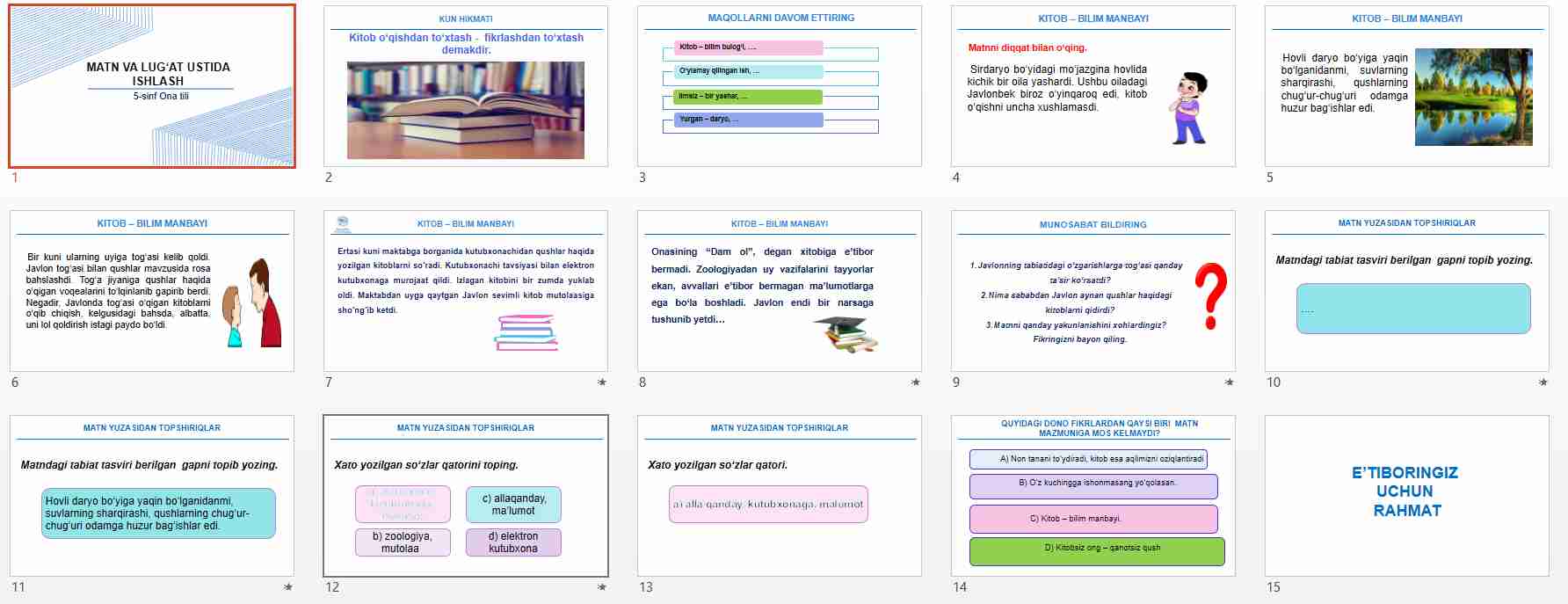 MATN VA LUG‘AT USTIDA ISHLASH 5-sinf ona tili