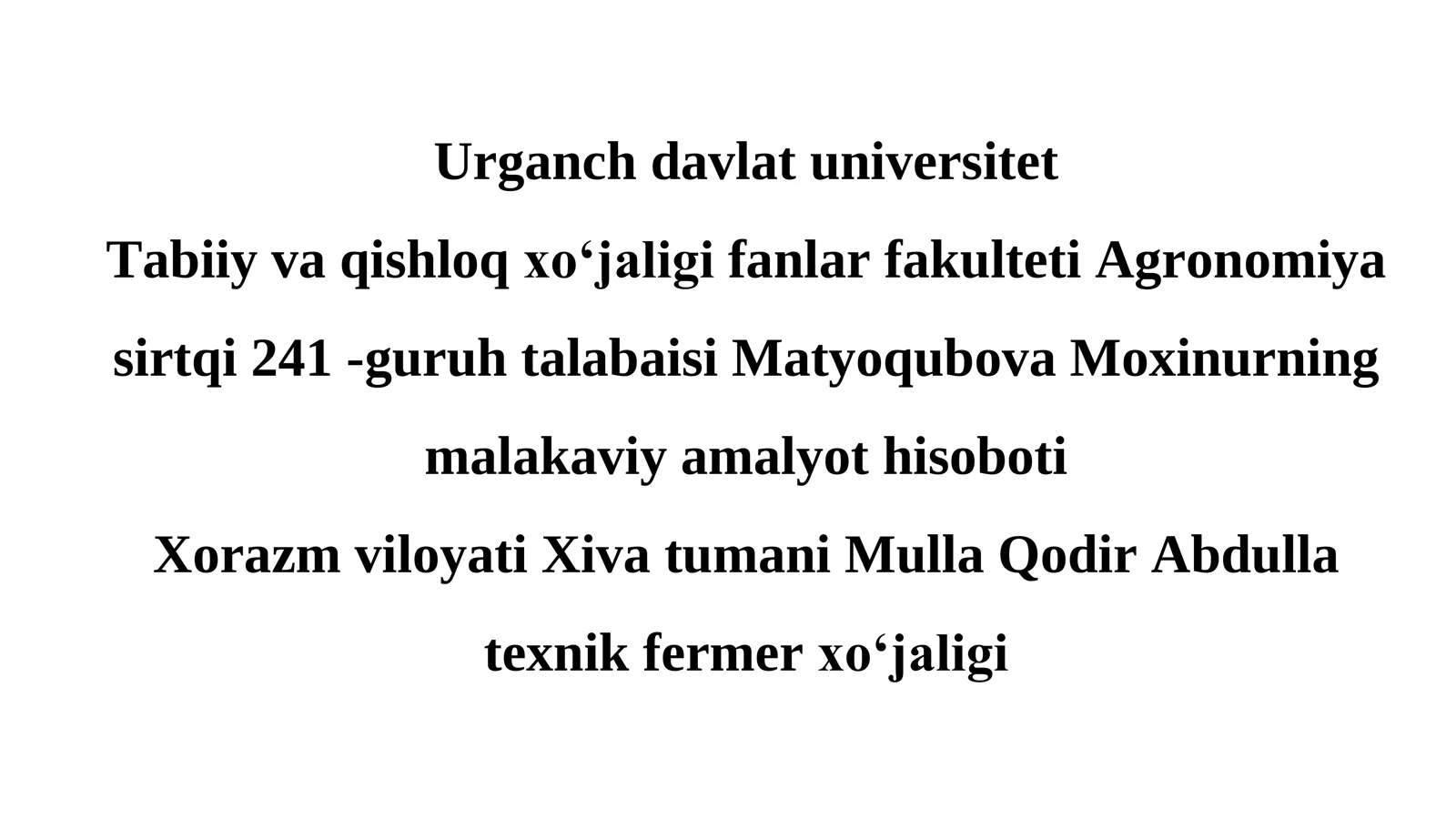Malakaviy amalyot hisoboti