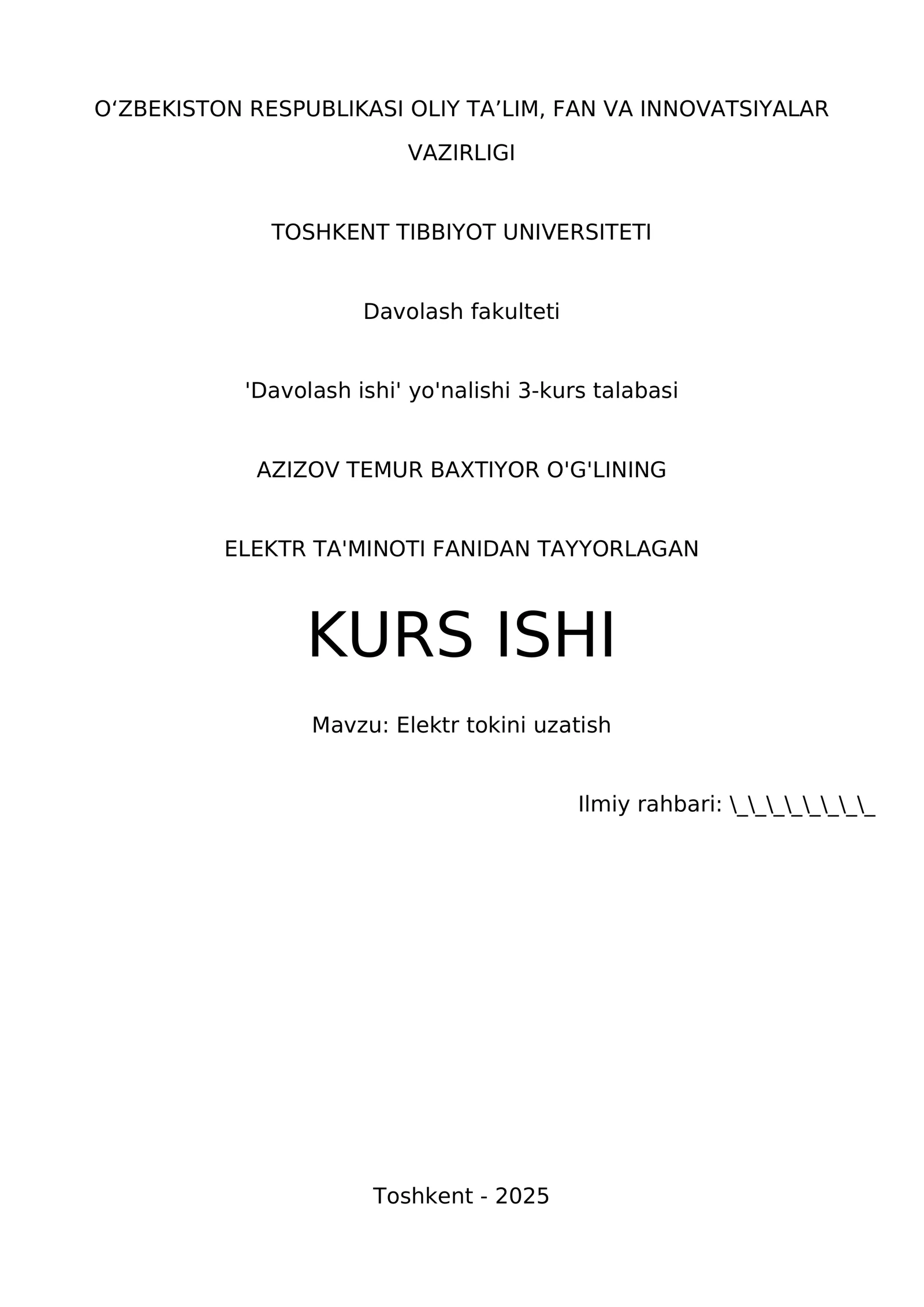 Elektr tokini uzatish kurs ishi