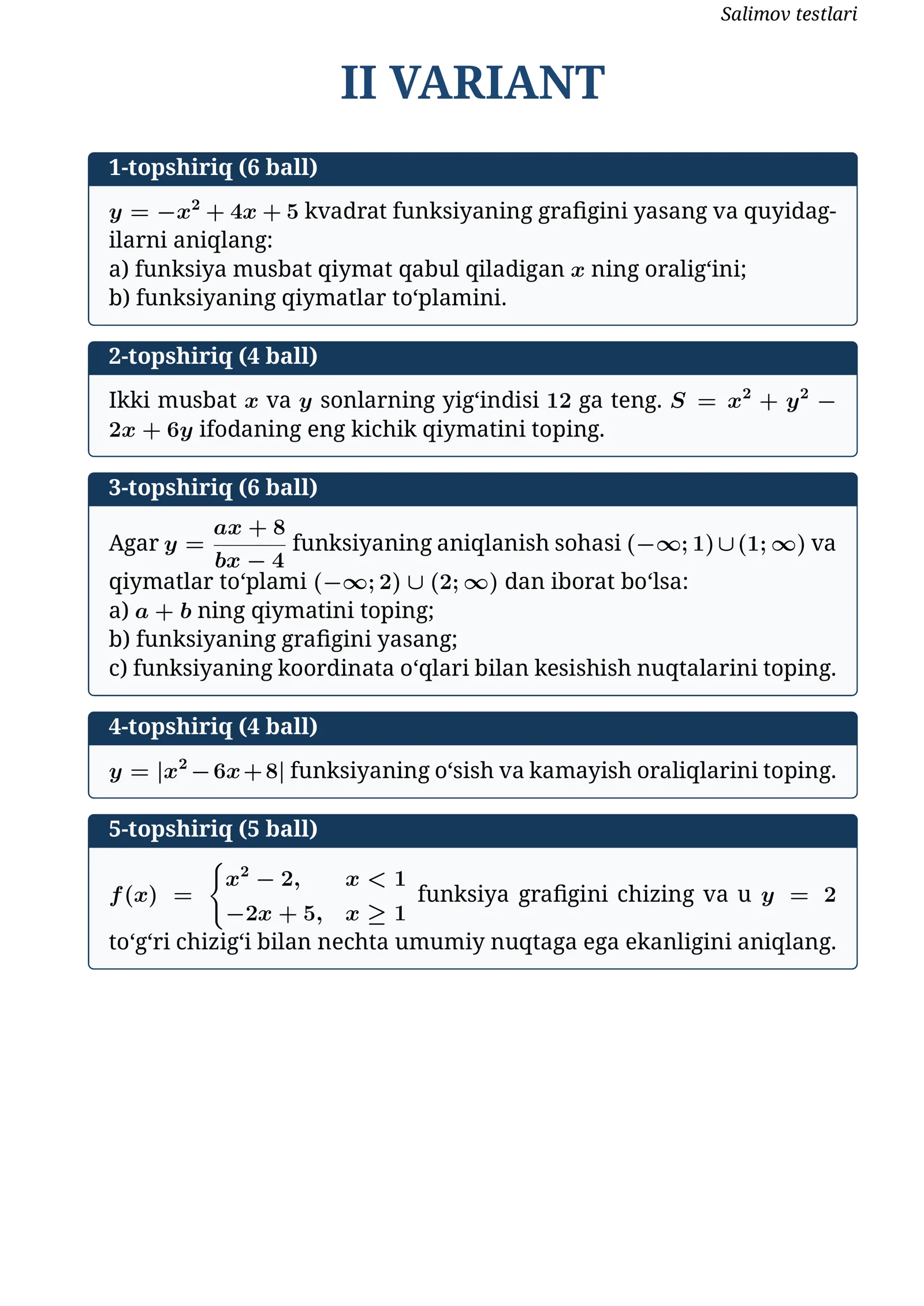 Matematika testlari