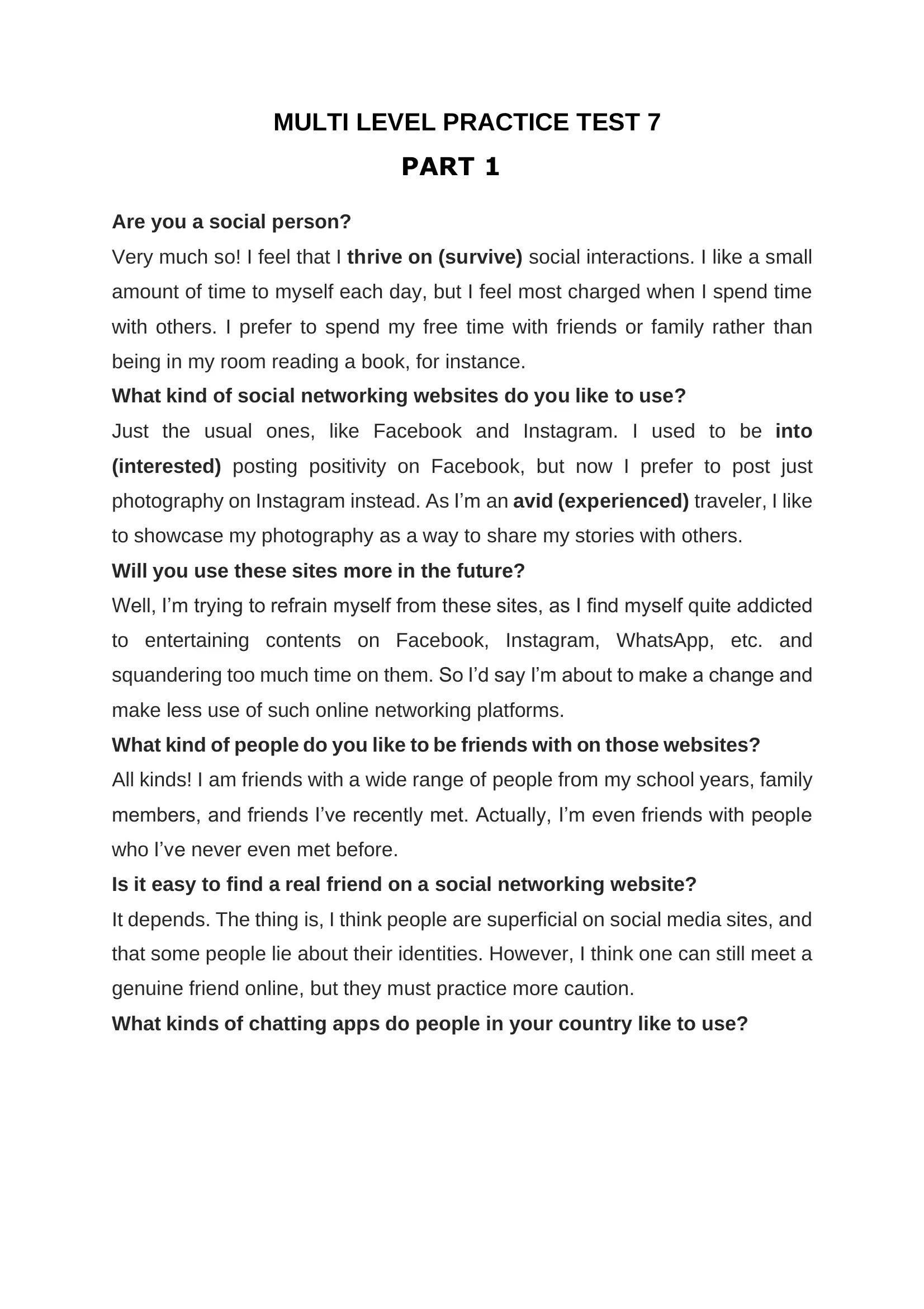 MULTI LEVEL PRACTICE TEST 7