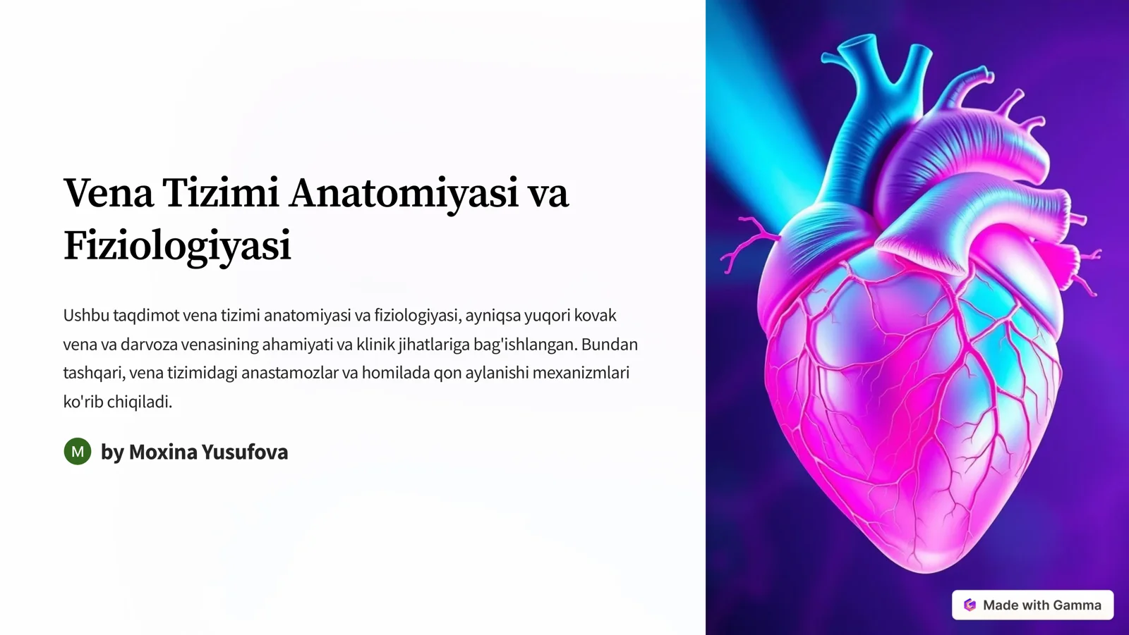 Vena Tizimi Anatomiyasi va Fiziologiyasi