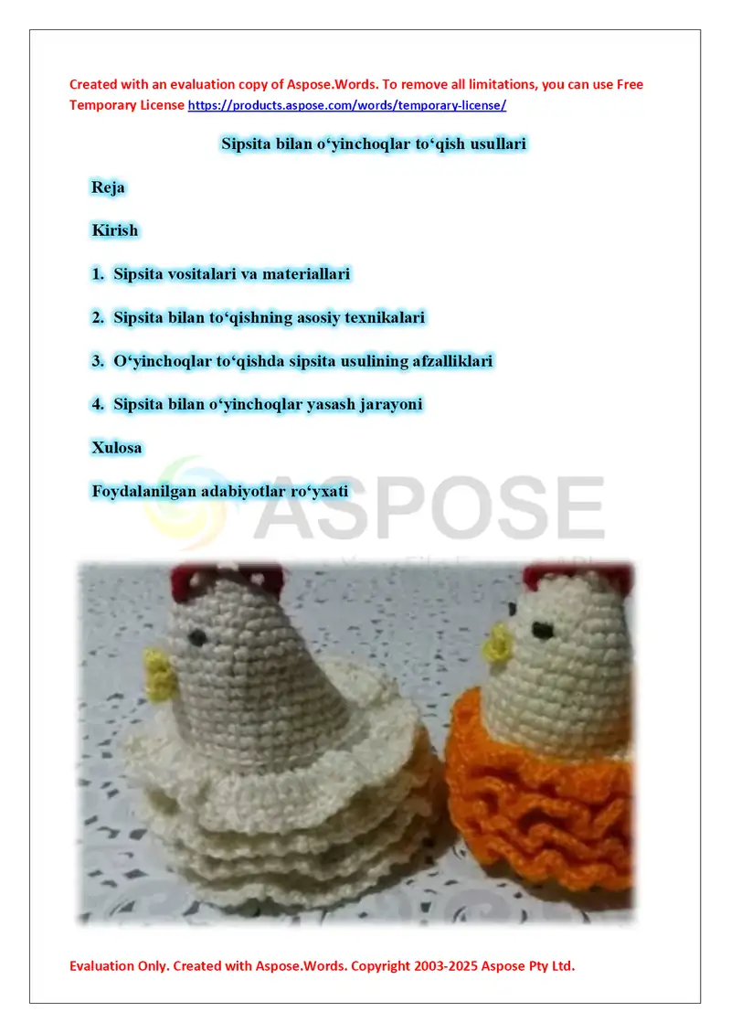 Sipsita bilan o‘yinchoqlar to‘qish usullari