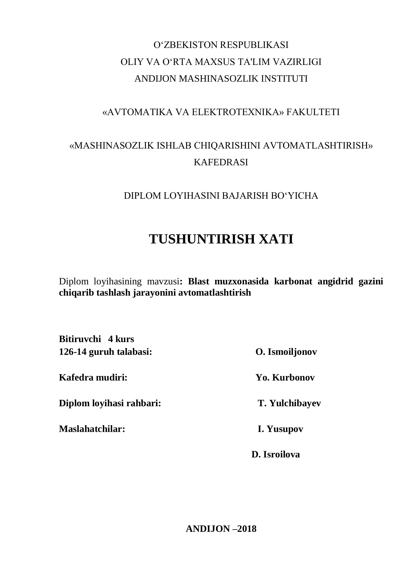 Diplom loyihasi bajarish bo'yicha