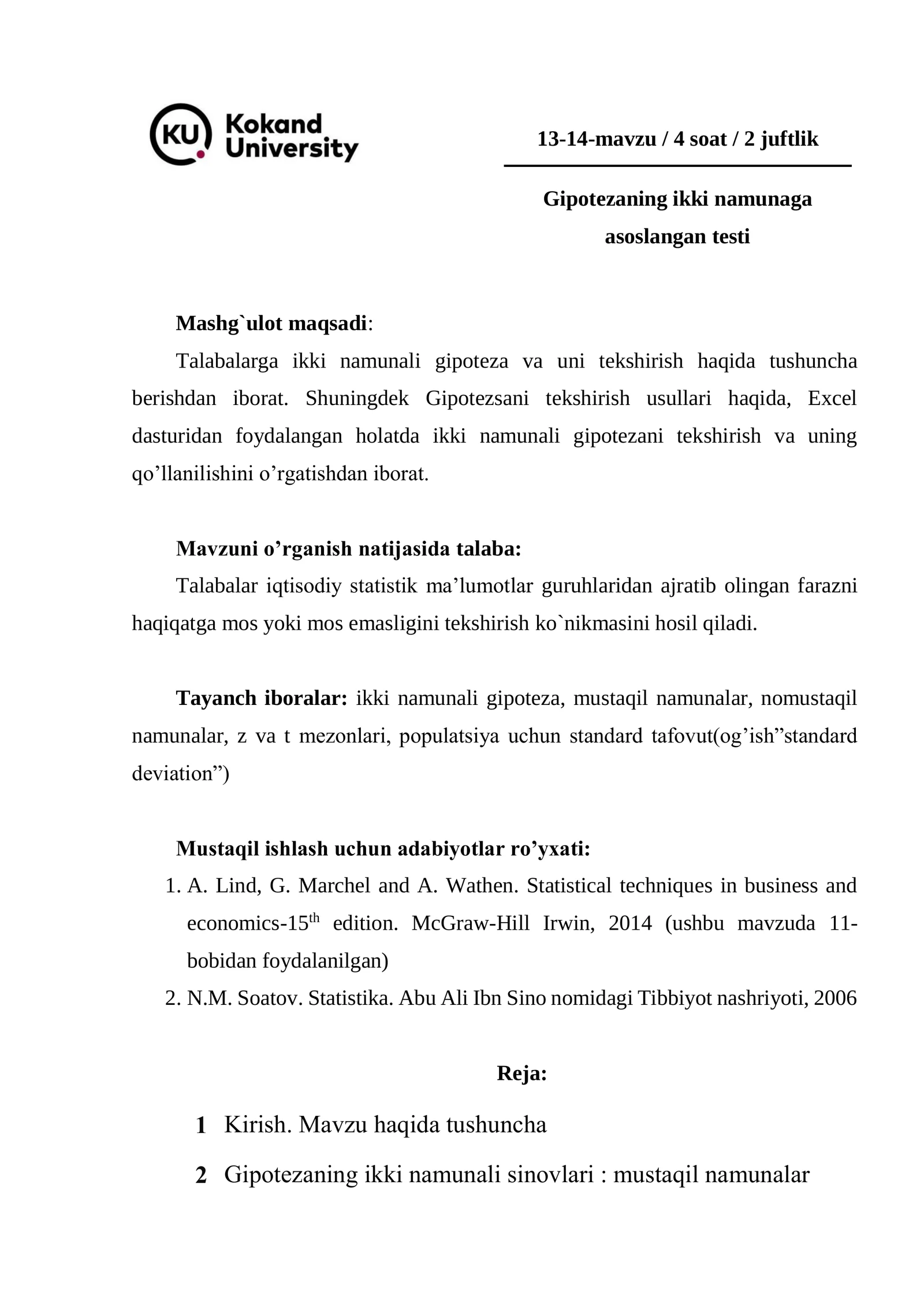 Gipotezaning ikki namunaga asoslangan testi