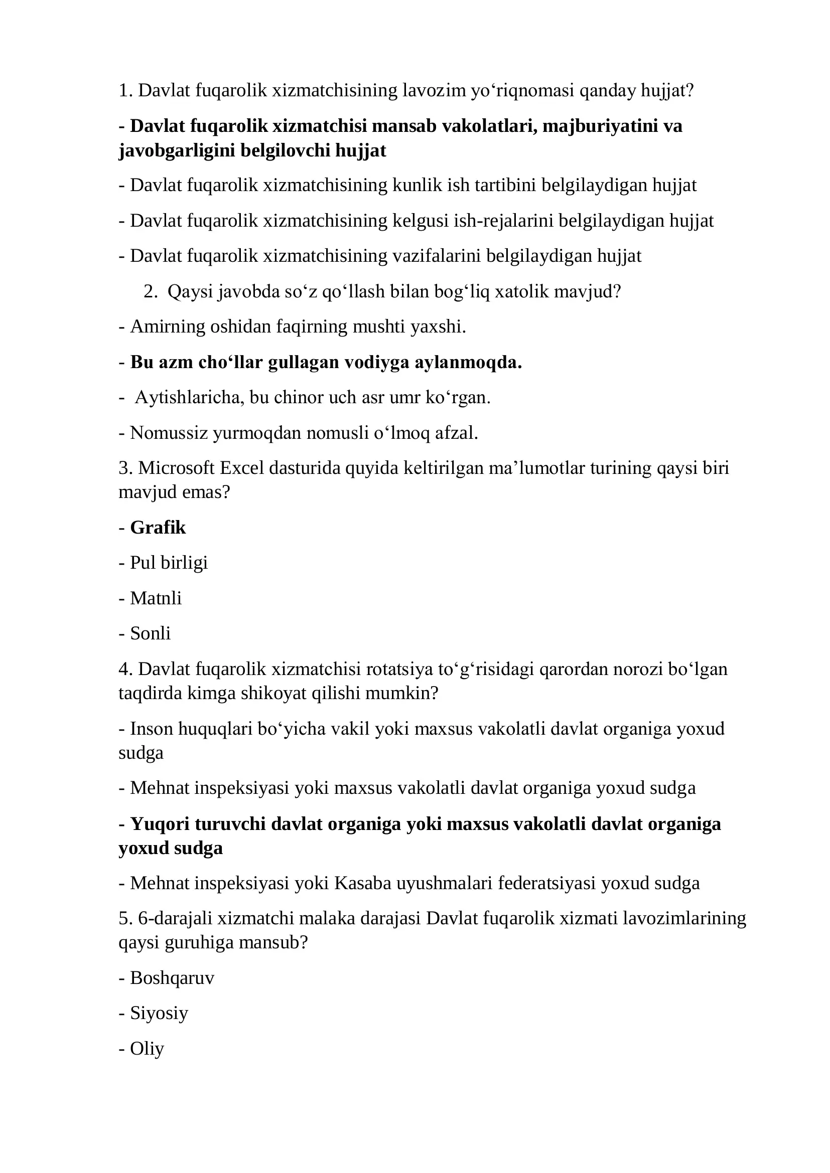 ARGOS TEST SAVOLLARI 2026 yil yanvar