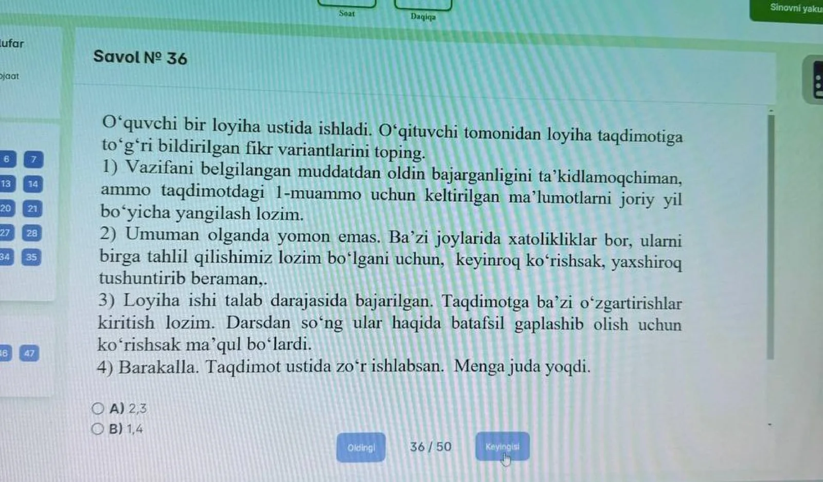 Boshlang'ich sinf pedagogik mahorat attestatsiyada tushgan savollar 2024