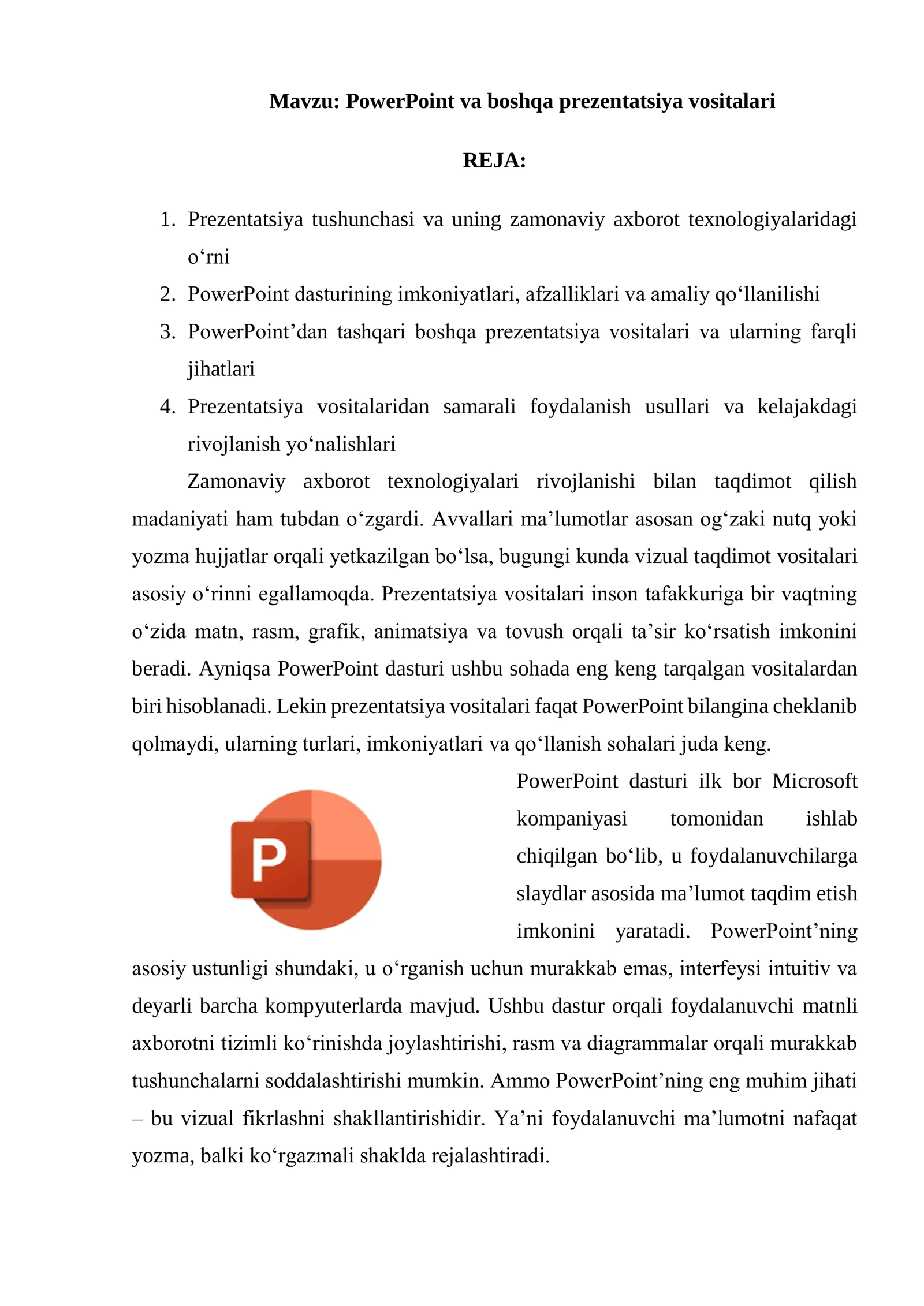 PowerPoint va boshqa prezentatsiya vositalari