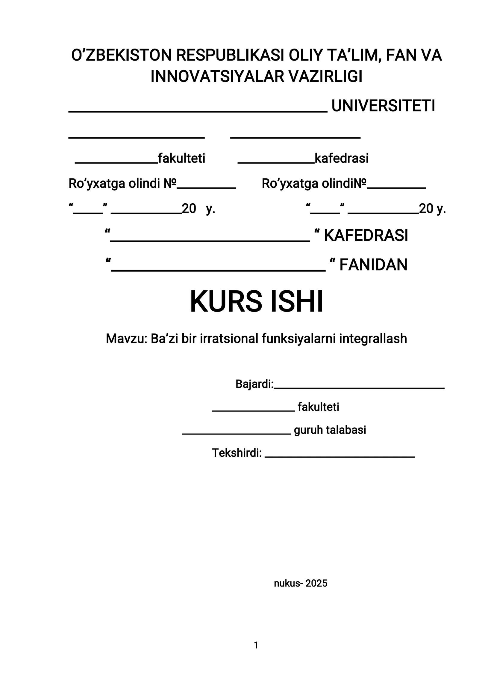 Baʼzi bir irratsional funksiyalarni integrallash