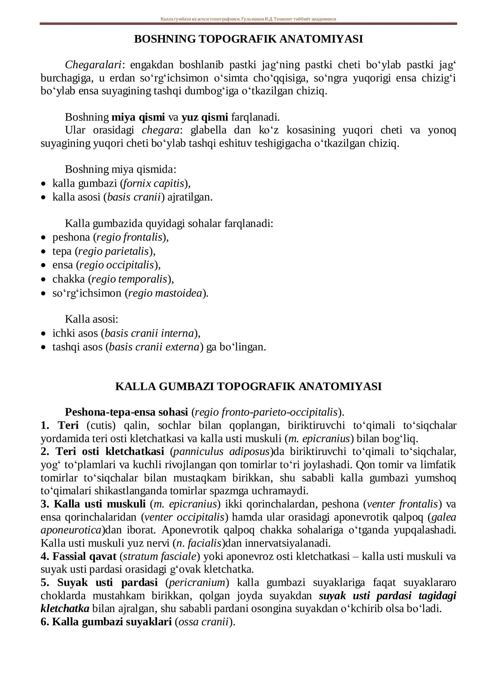 Boshning topografik anatomiyasi