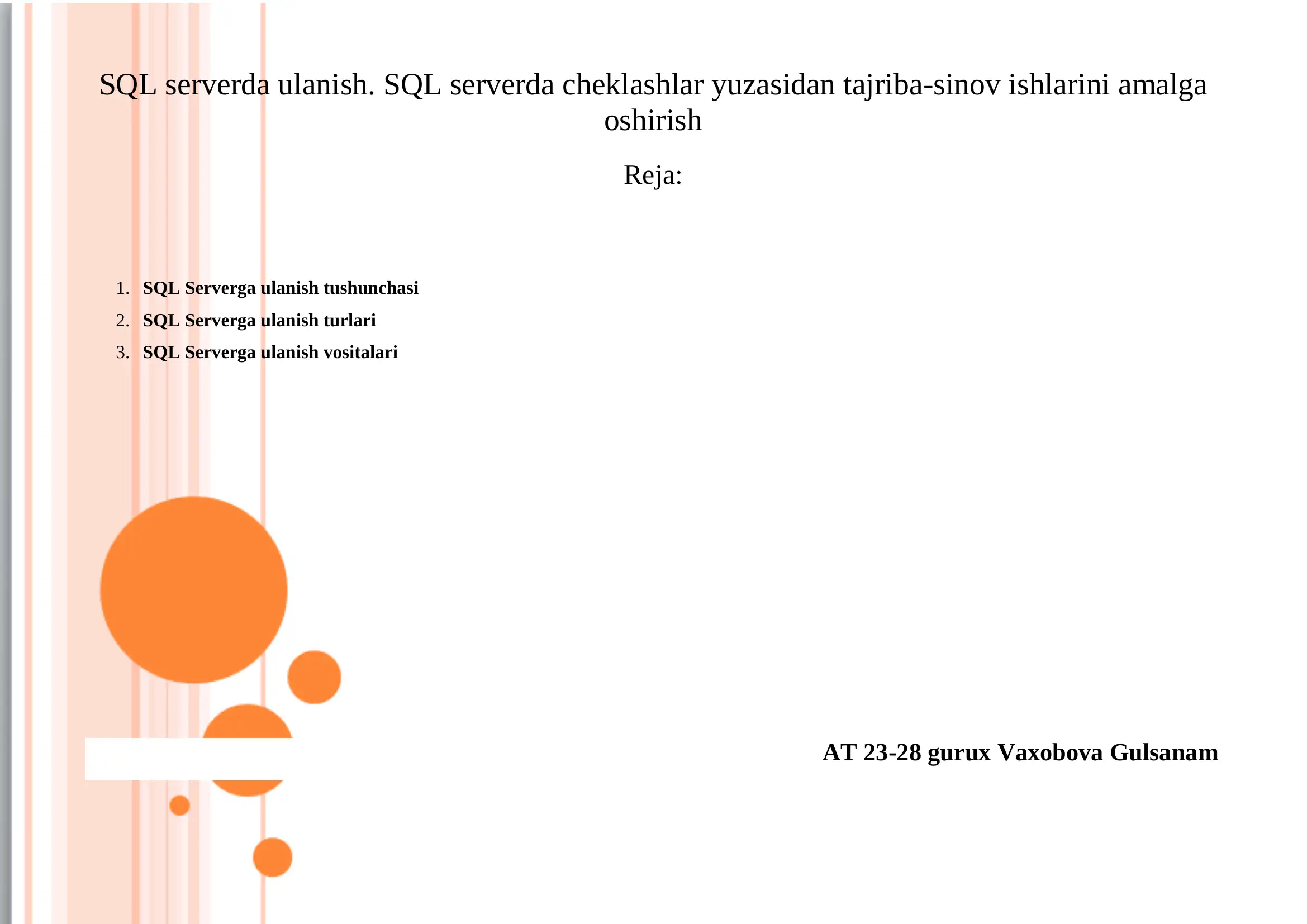 SQL Serverga Ulanish Tushunchasi