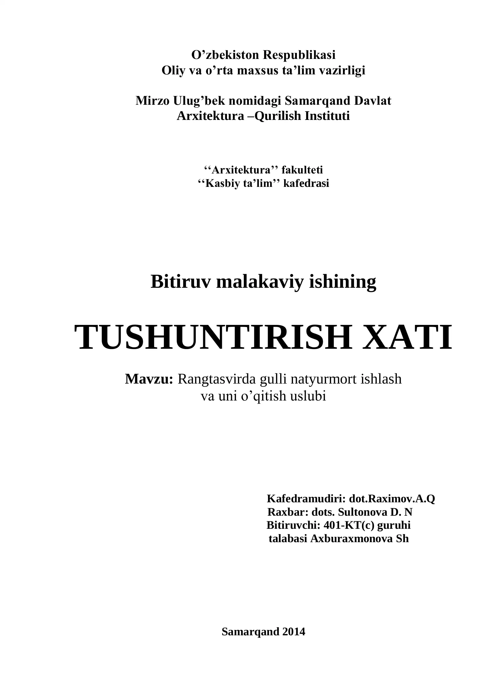 Rangtasvirda gulli natyurmort ishlash va uni o’qitish uslubi