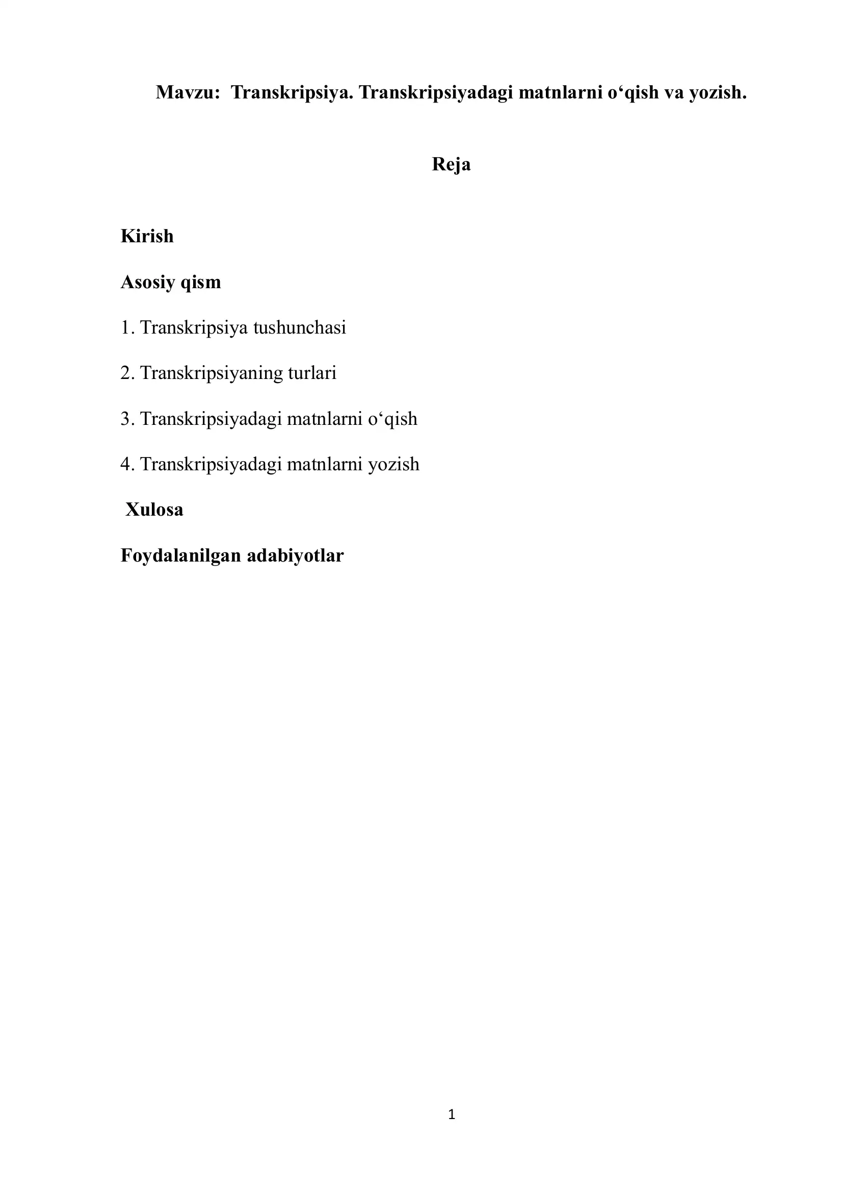 Transkripsiya. Transkripsiyaning turlari