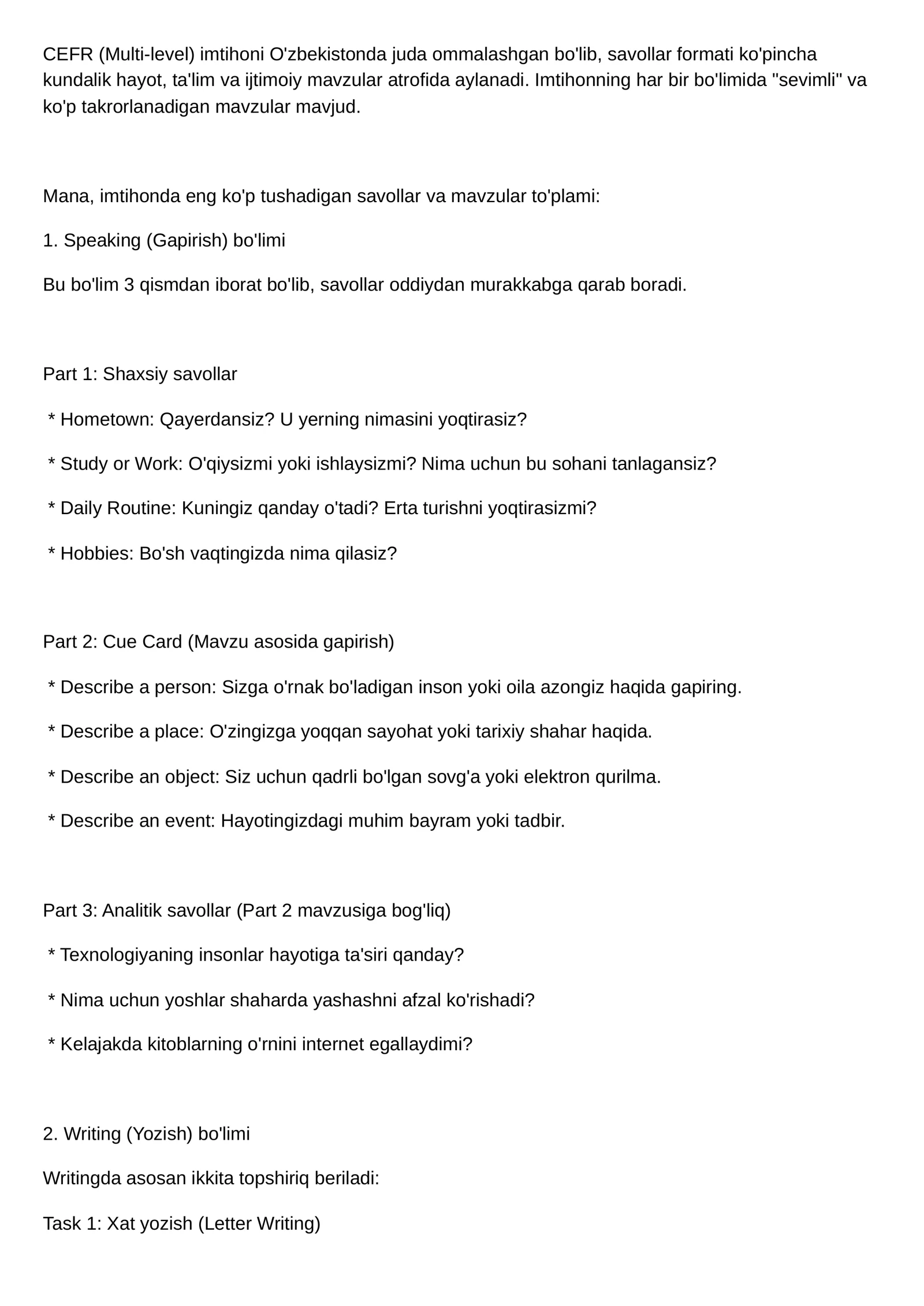 CEFR (Multi-level) imtihoni O'zbekistonda