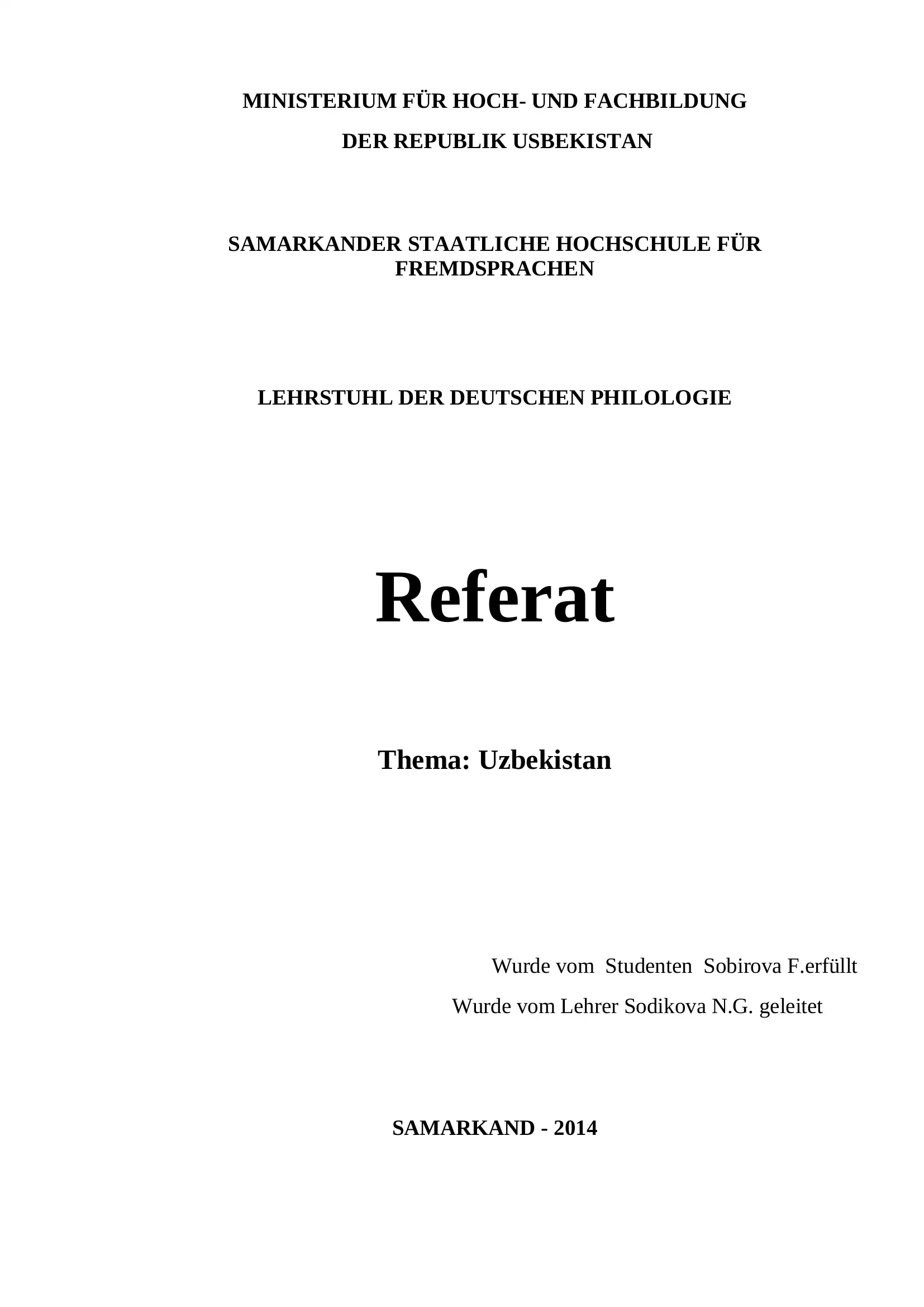 Referat über Uzbekistan