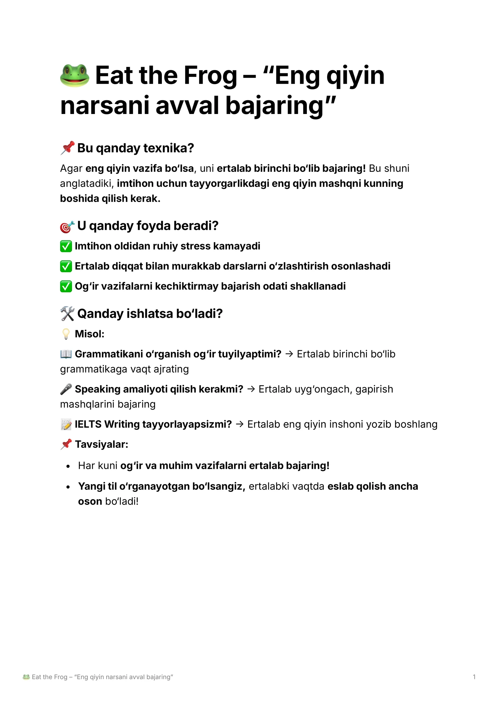 Eat the Frog - “Eng qiyin narsani avval bajaring”