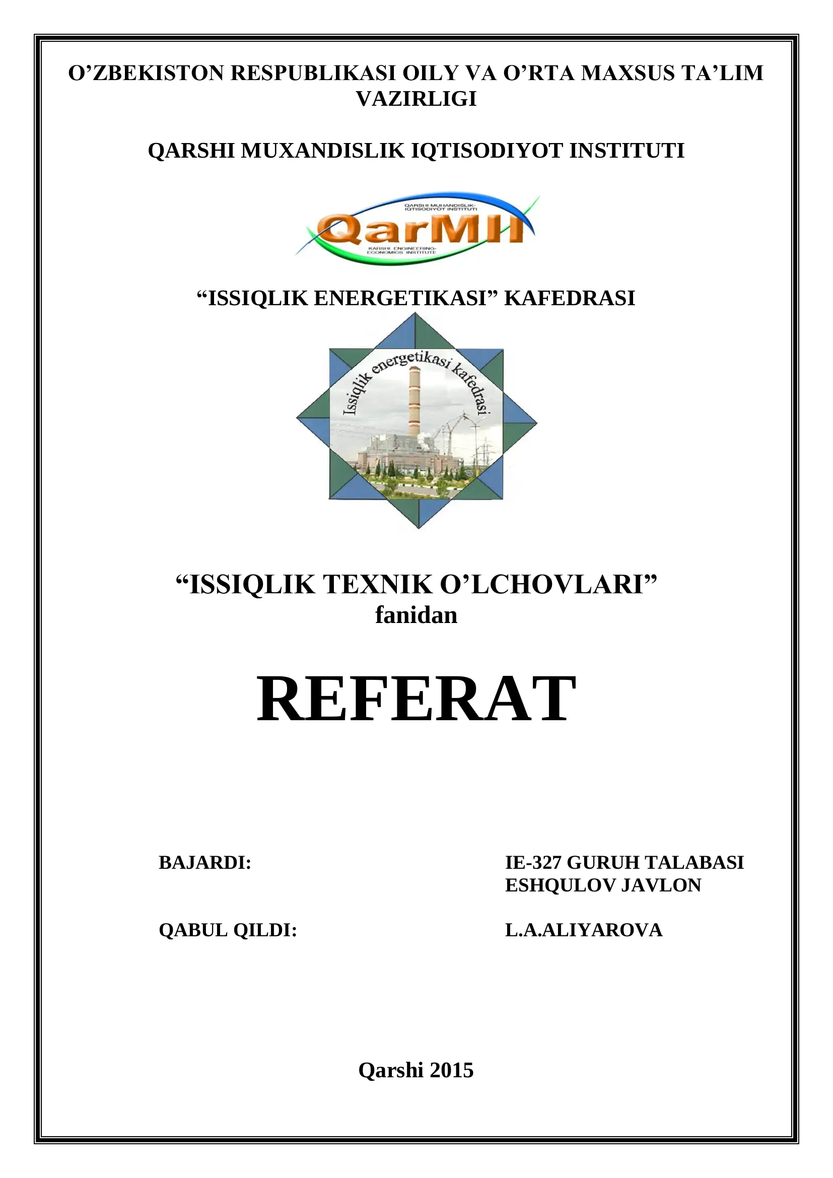 TERMOELEKTRIK TERMOMETRLAR. MILLIVOLTMETRLAR VA POTENSIOMETRLAR