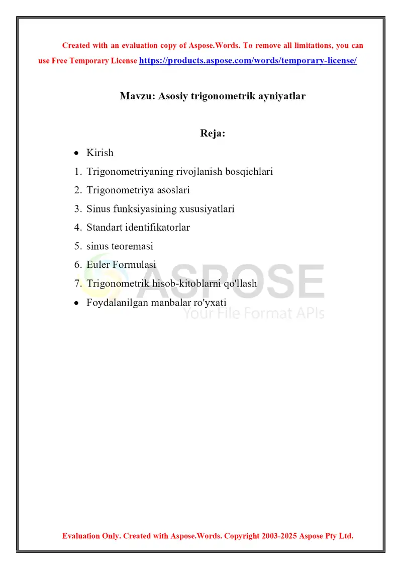 Asosiy trigonometrik ayniyatlar