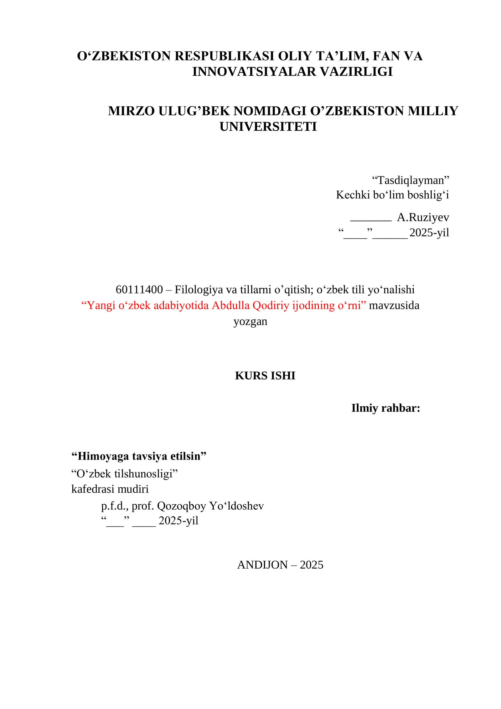 Yangi o‘zbek adabiyotida Abdulla Qodiriy ijodining o‘rni