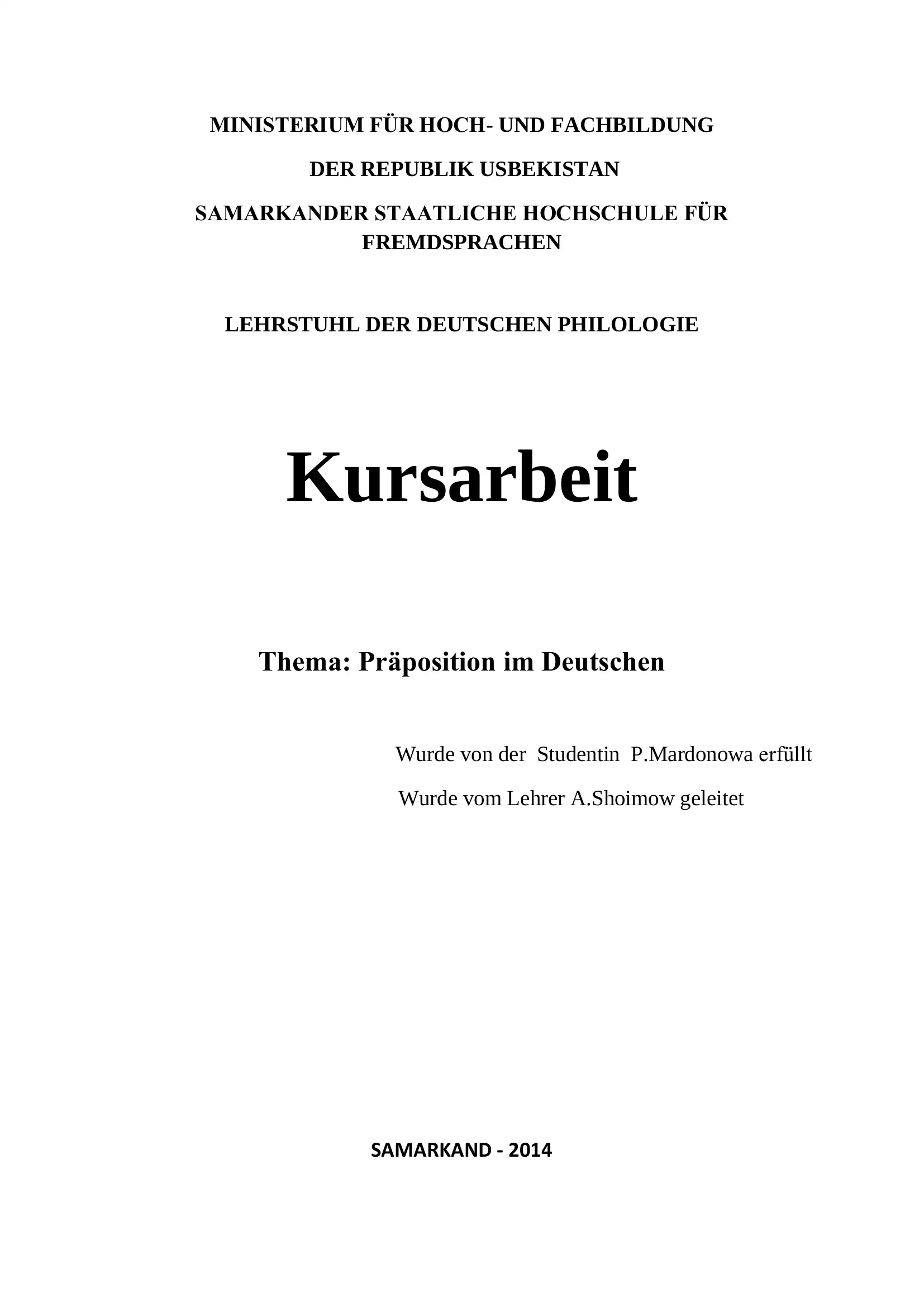 Kursarbeit Präposition im Deutschen