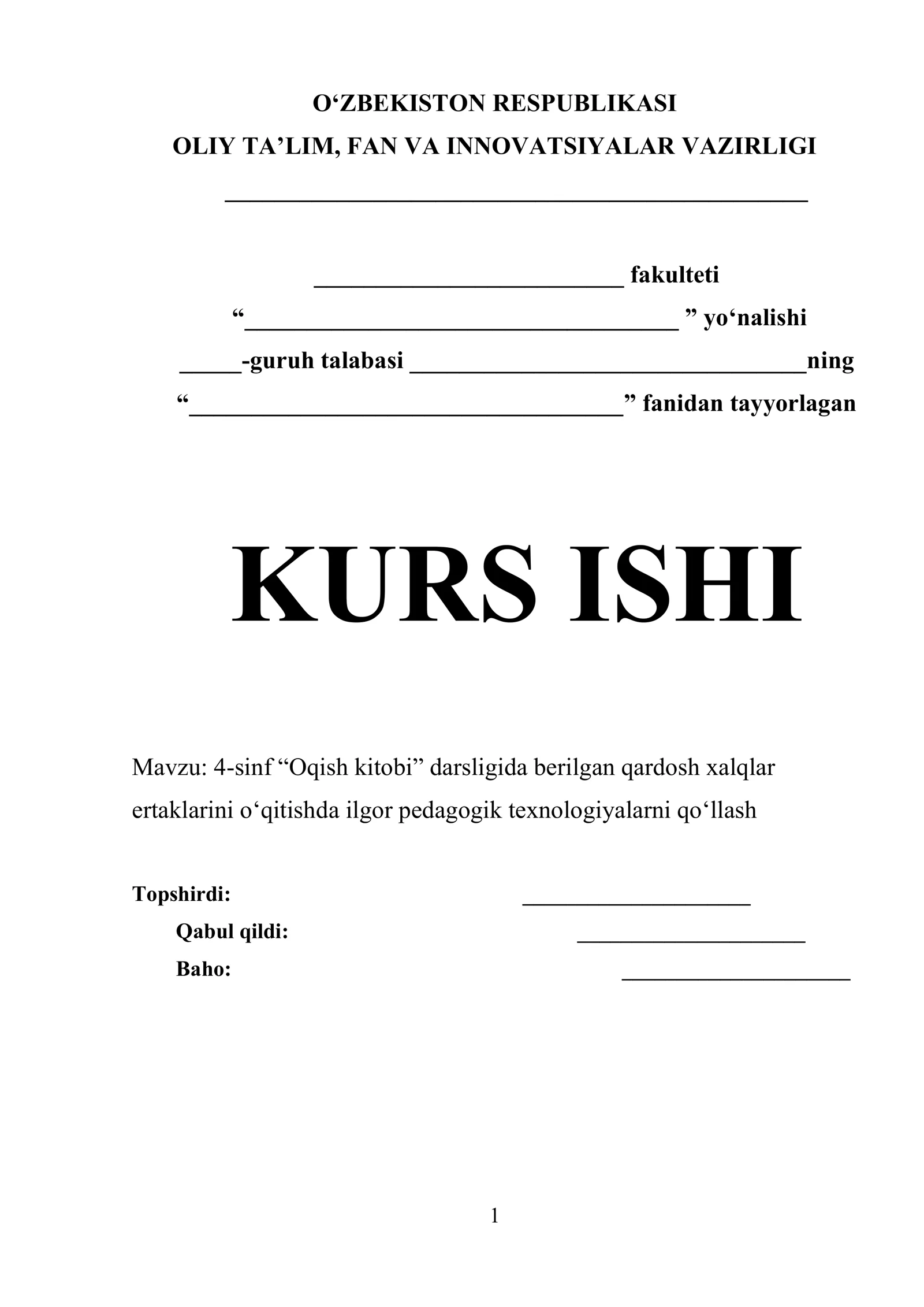 4-sinf "Oqish kitobi" darsligi