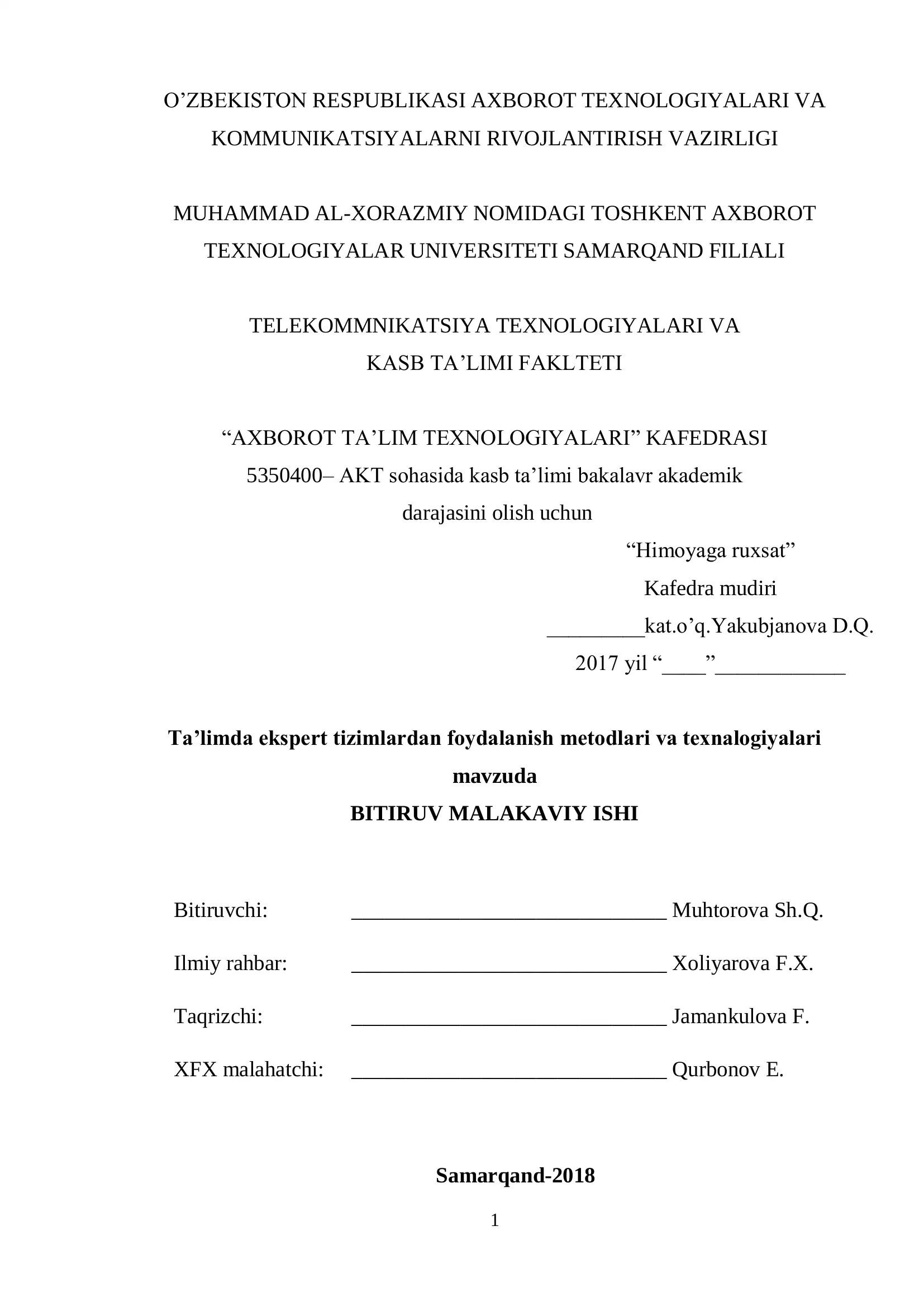 “Ta’limda ekspert tizimlardan foydalanish metodlari va texnologiyalari”