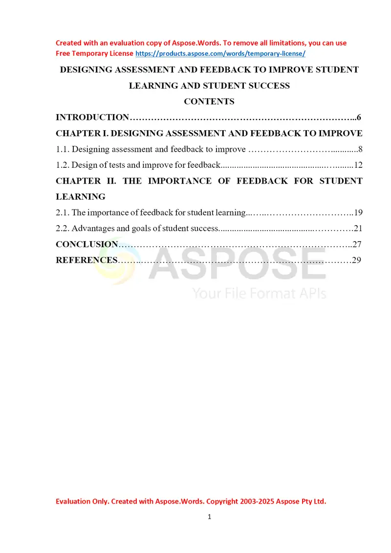 DESIGNING ASSESSMENT AND FEEDBACK TO IMPROVE STUDENT LEARNING AND ...