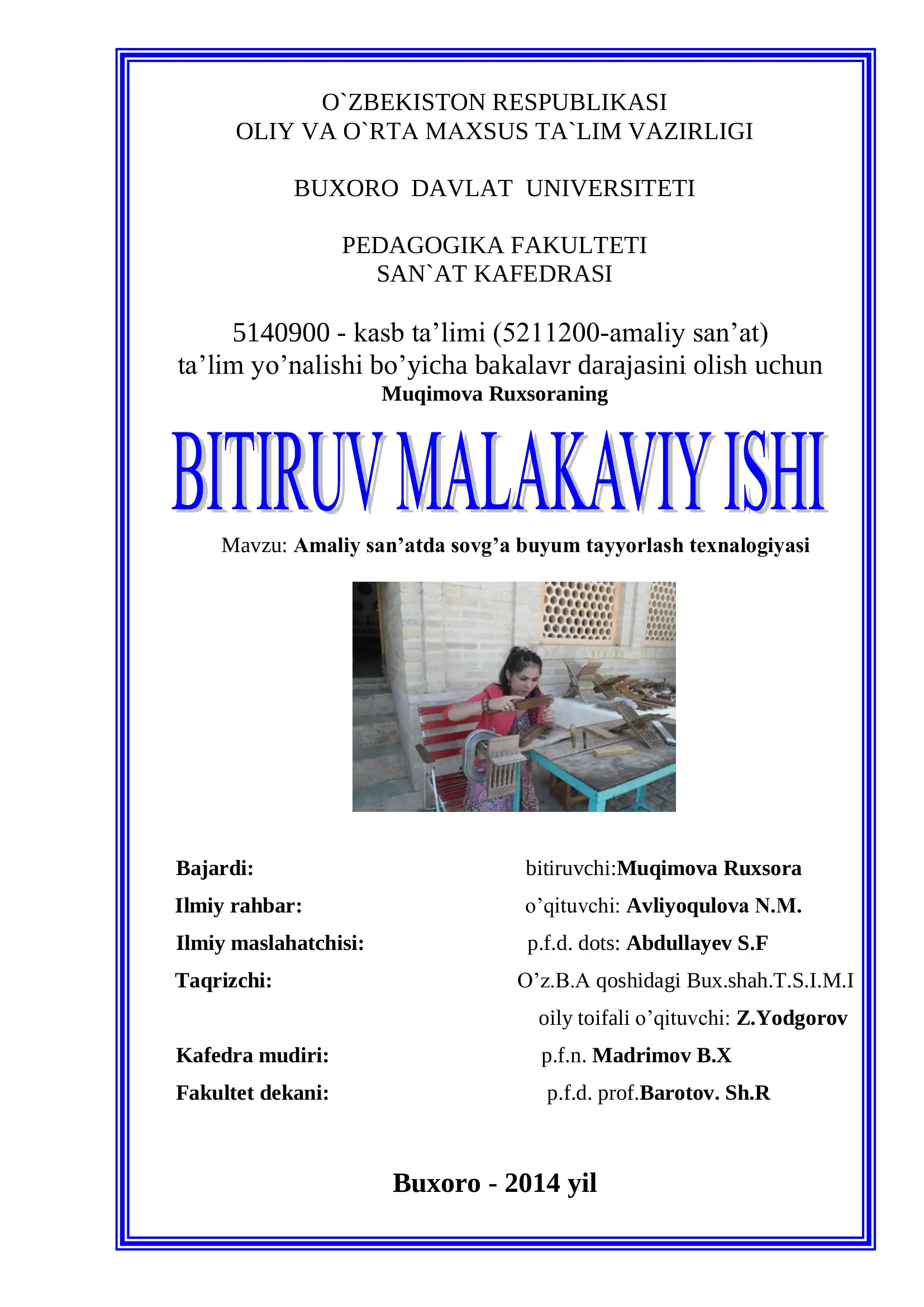 Amaliy san'atda sovg’a buyumlar tayyorlash texnologiyasi