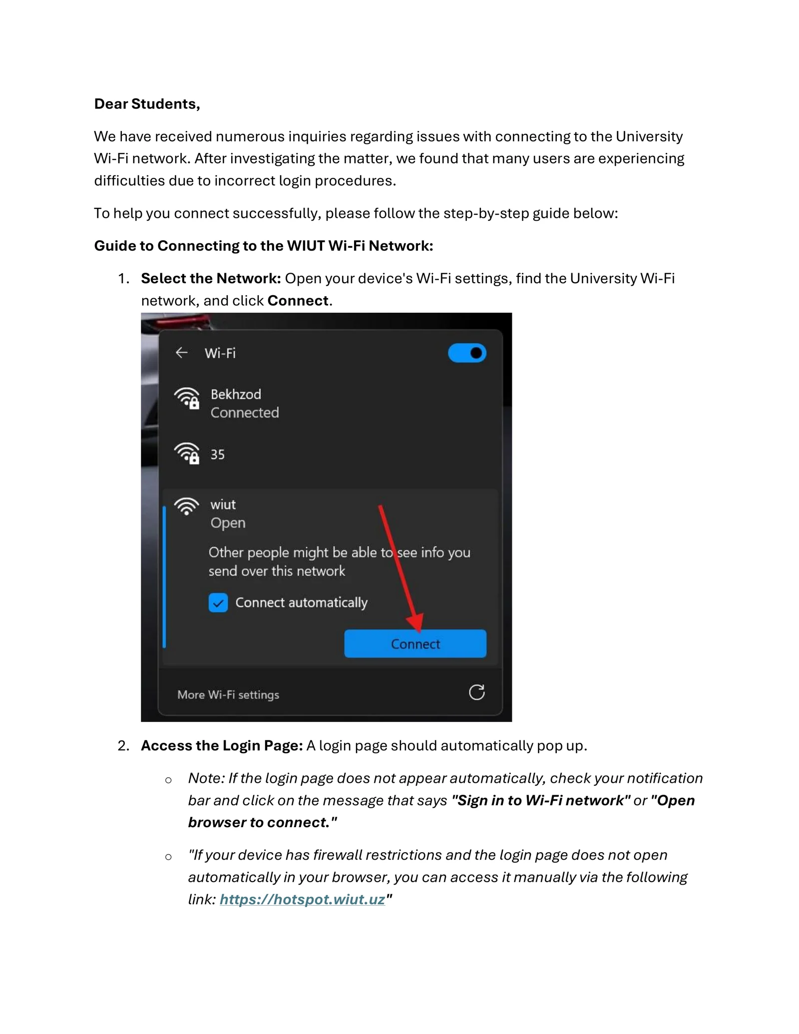 Guide to Connecting to the WIUT Wi-Fi Network