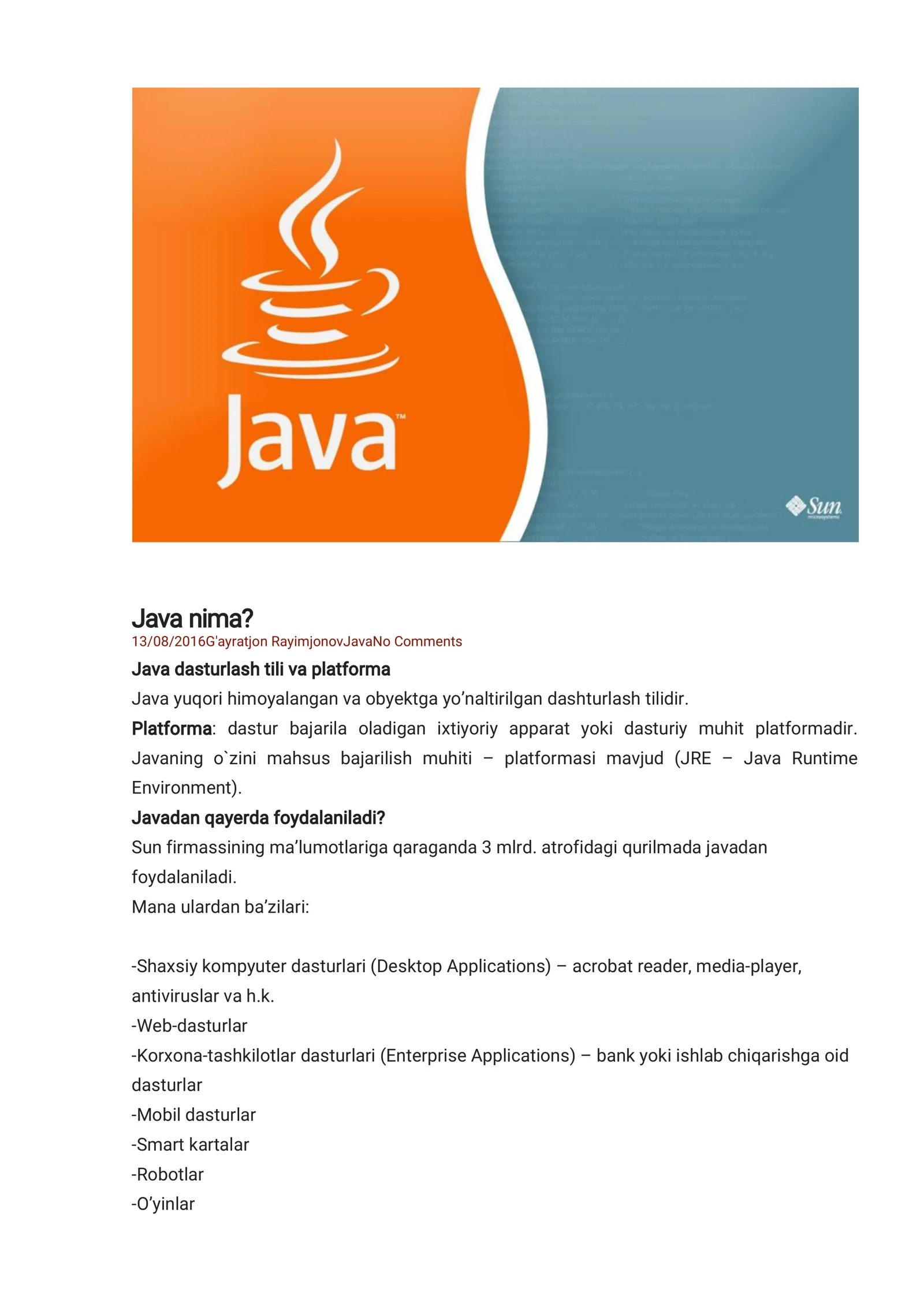 Java dasturlashtilivaplatforma