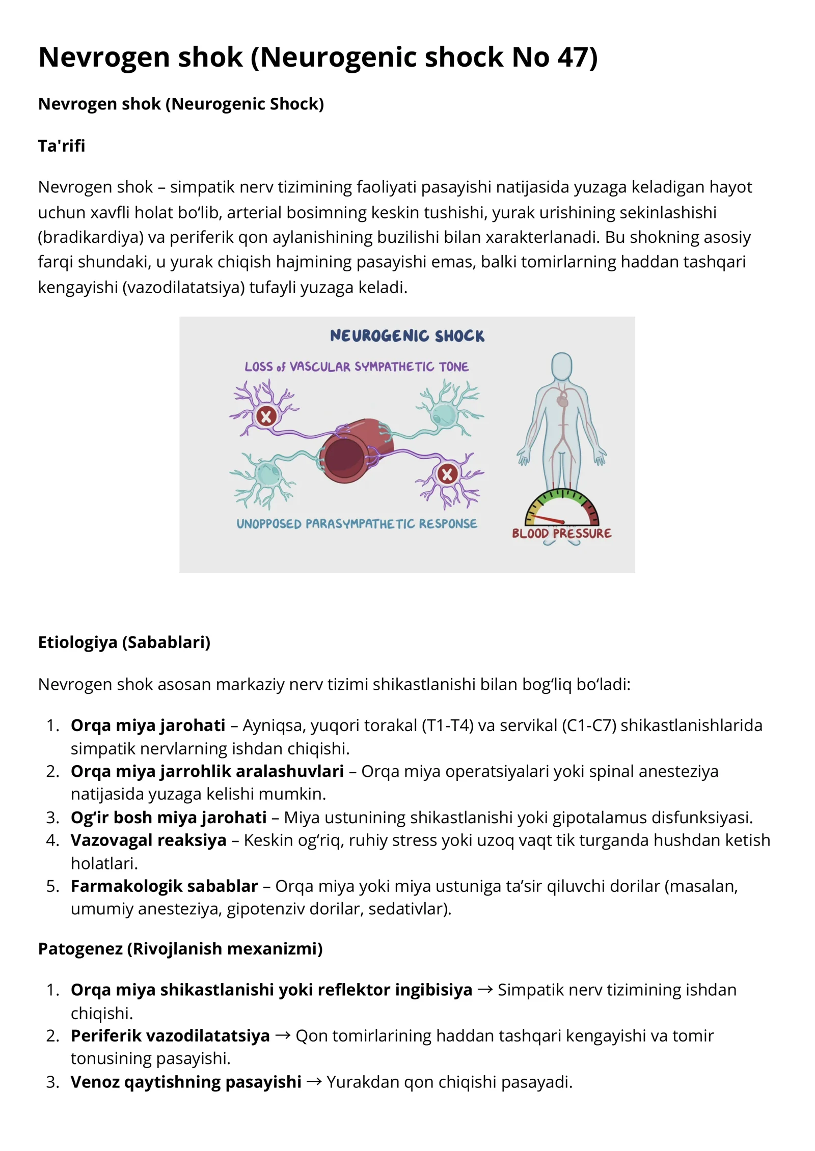Nevrogen shok (Neurogenic Shock)