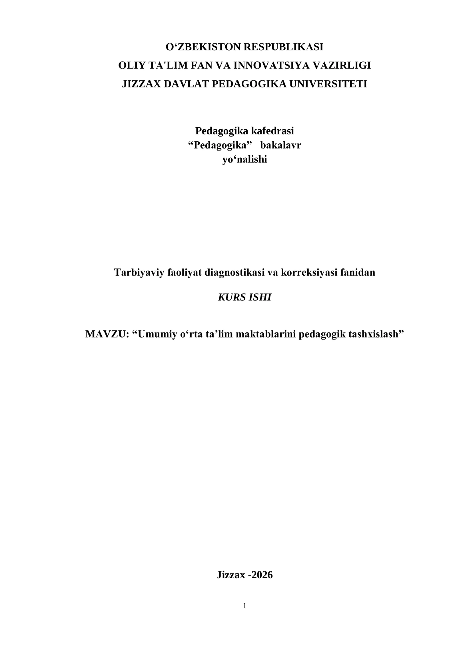 Umumiy oʻrta taʼlim maktablarini pedagogik tashxislash