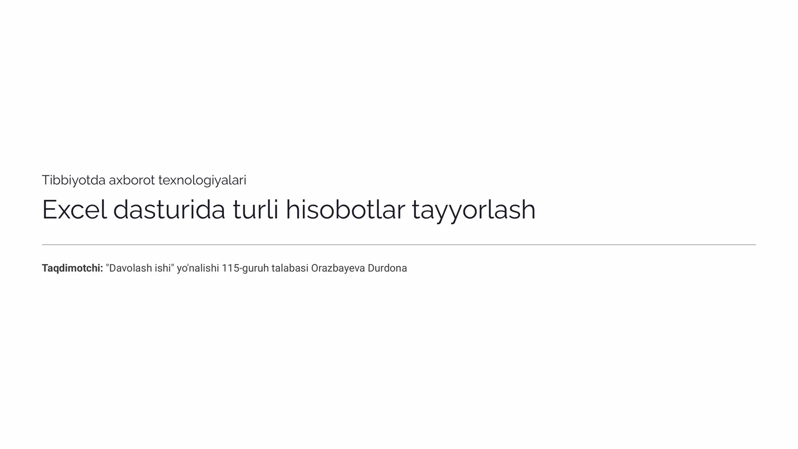 Excel dasturida turli hisobotlar tayyorlash.