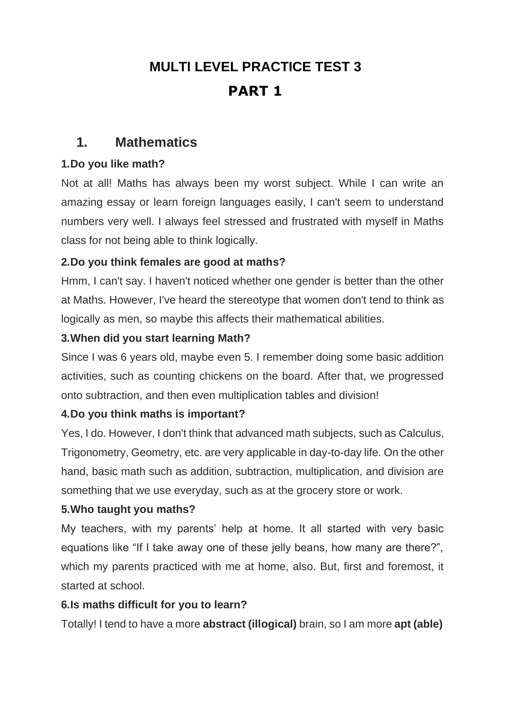 MULTI LEVEL PRACTICE TEST 3