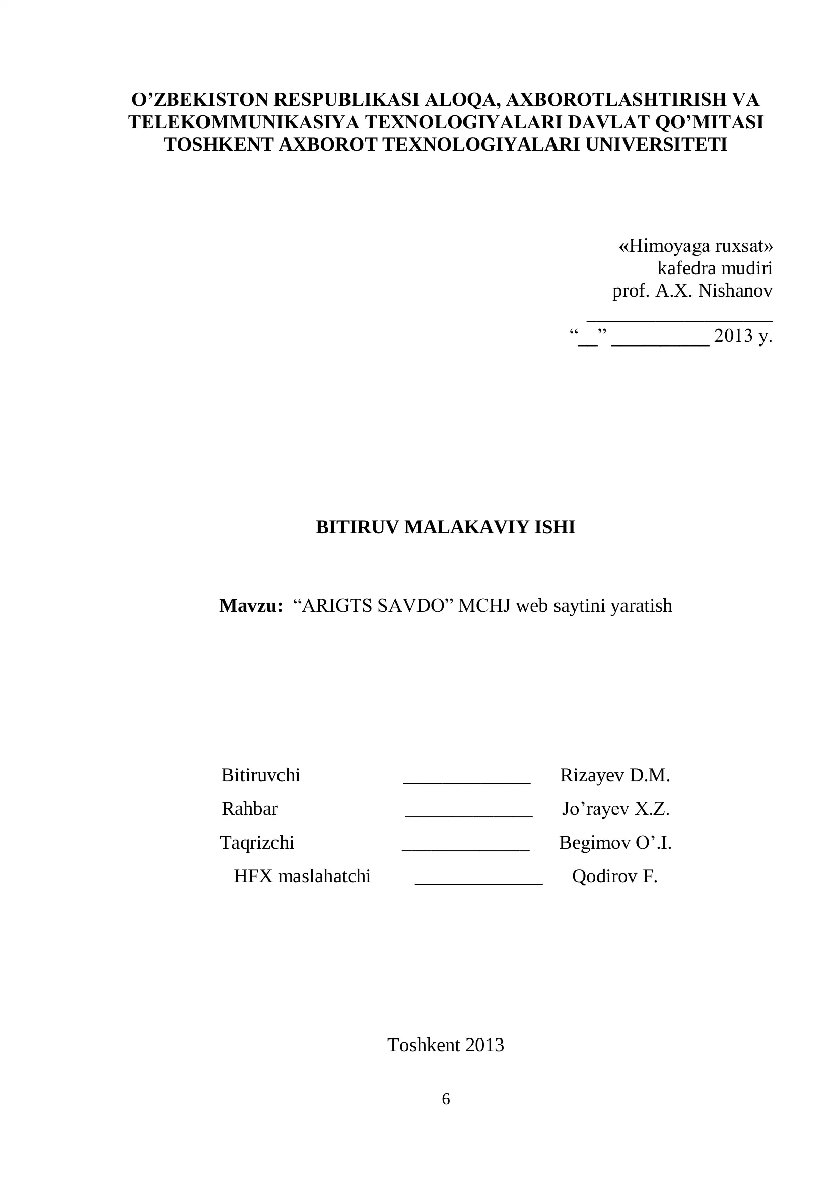 ARIGTS SAVDO MCHJ web saytini yaratish