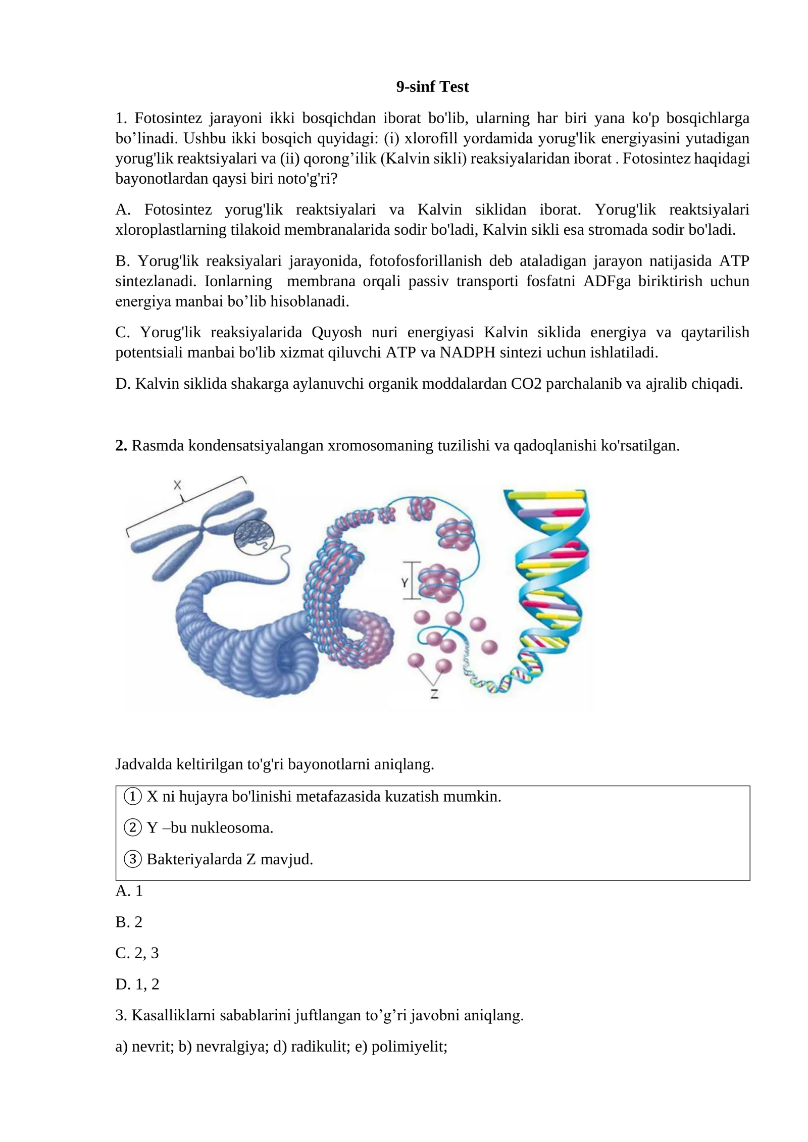 Biologiyadan 9-sinf testlar