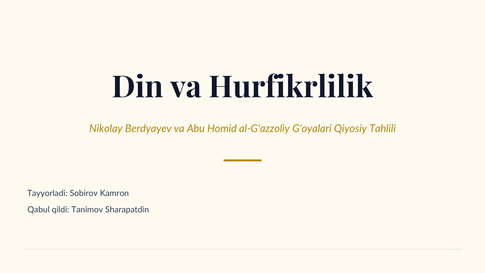 Din va Hurfikrlilik. Berdyayev va G'azzoliy: Qiyosiy Tahlil
