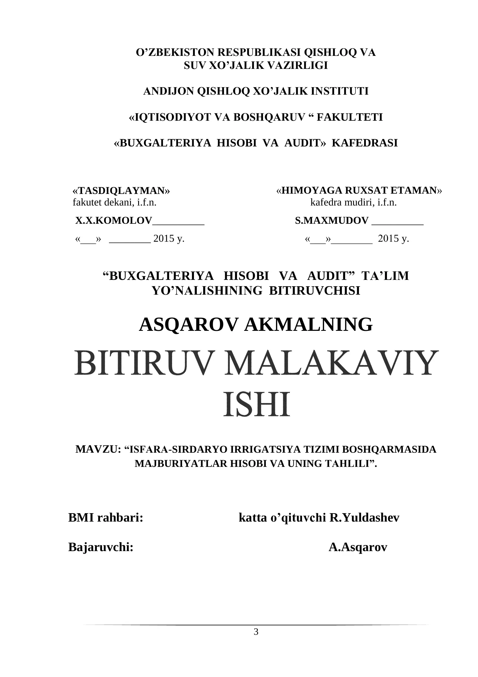 ISFARA-SIRDARYO IRRIGATSIYA TIZIMI BOSHQARMASIDA MAJBURIYATLAR HISOBI VA UNING TAHLILI