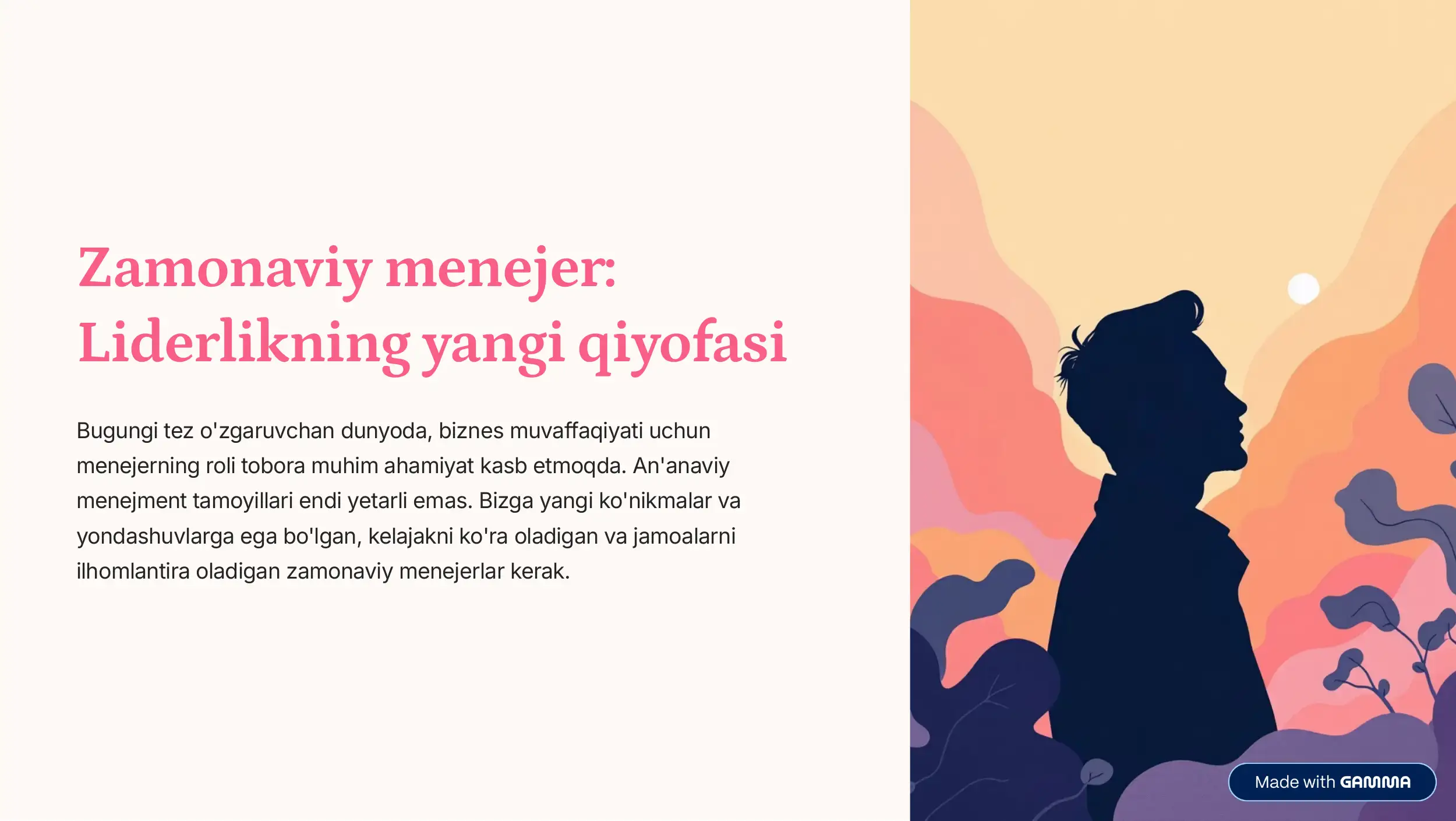 Zamonaviy menejer: Liderlikning yangi qiyofasi