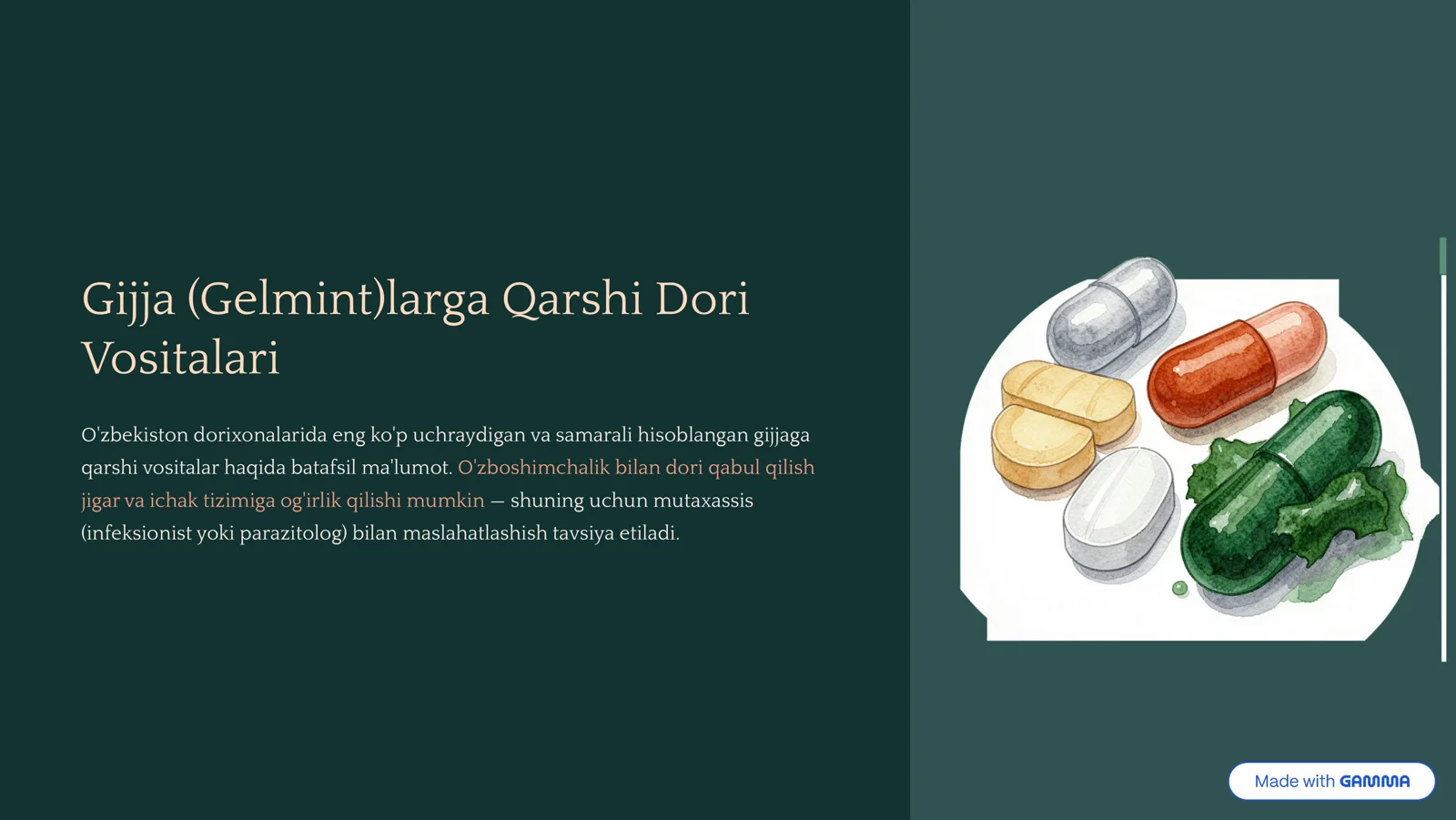 Gijja (Gelmint)larga Qarshi Dori Vositalari