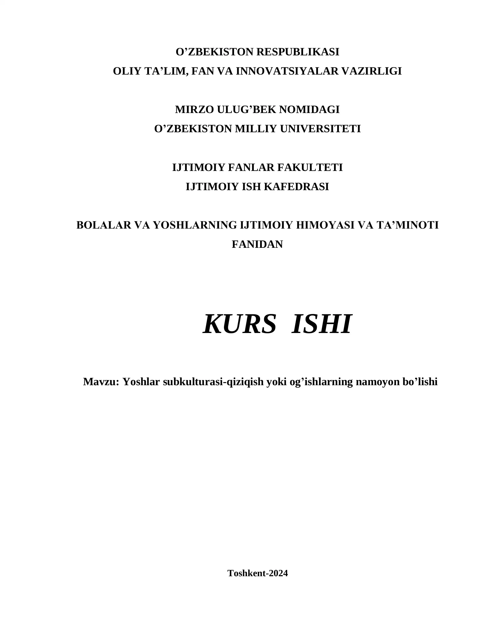 Yoshlar subkulturasi-qiziqish yoki og’ishlarning namoyon bo’lishi