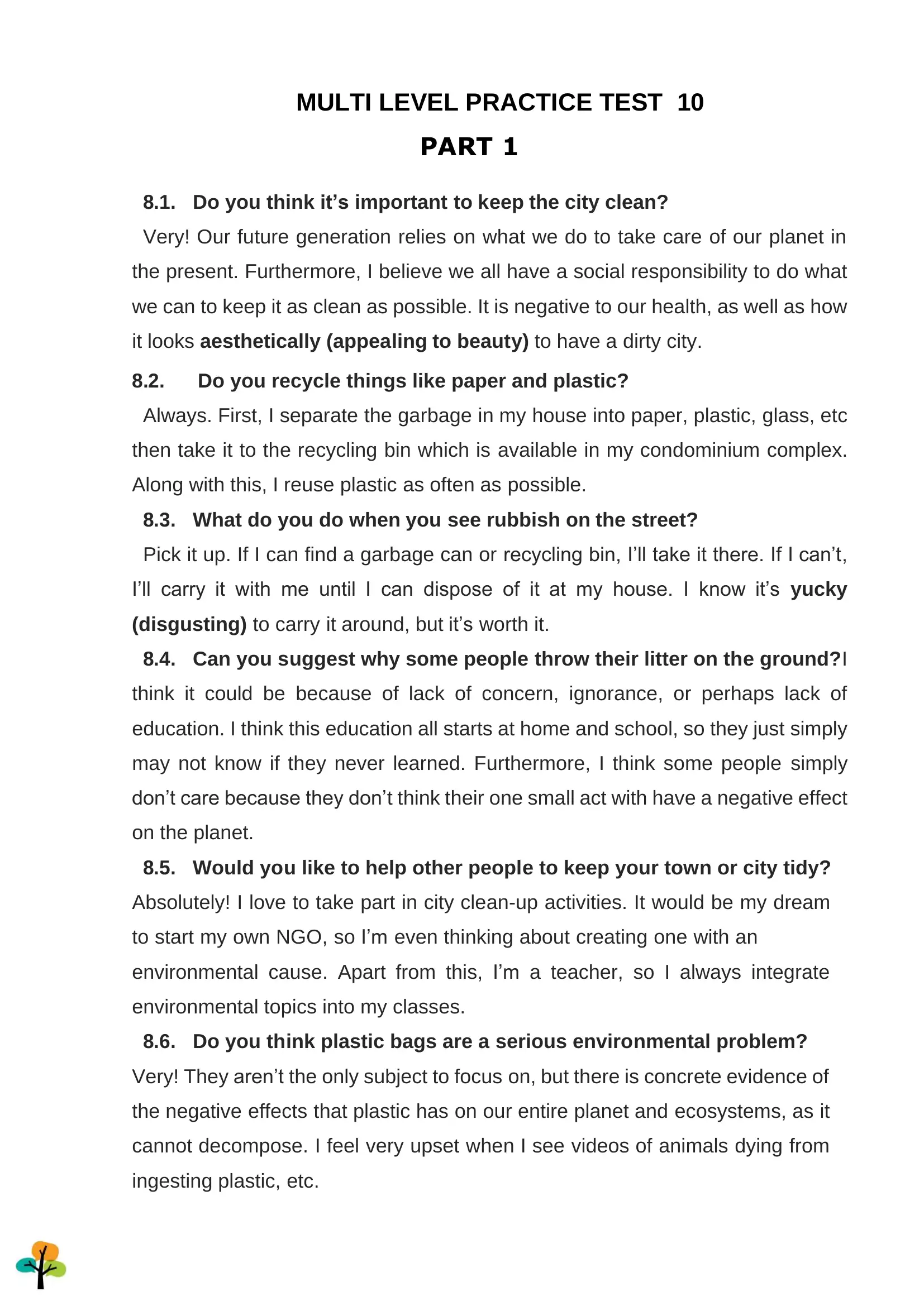 MULTI LEVEL PRACTICE TEST 10