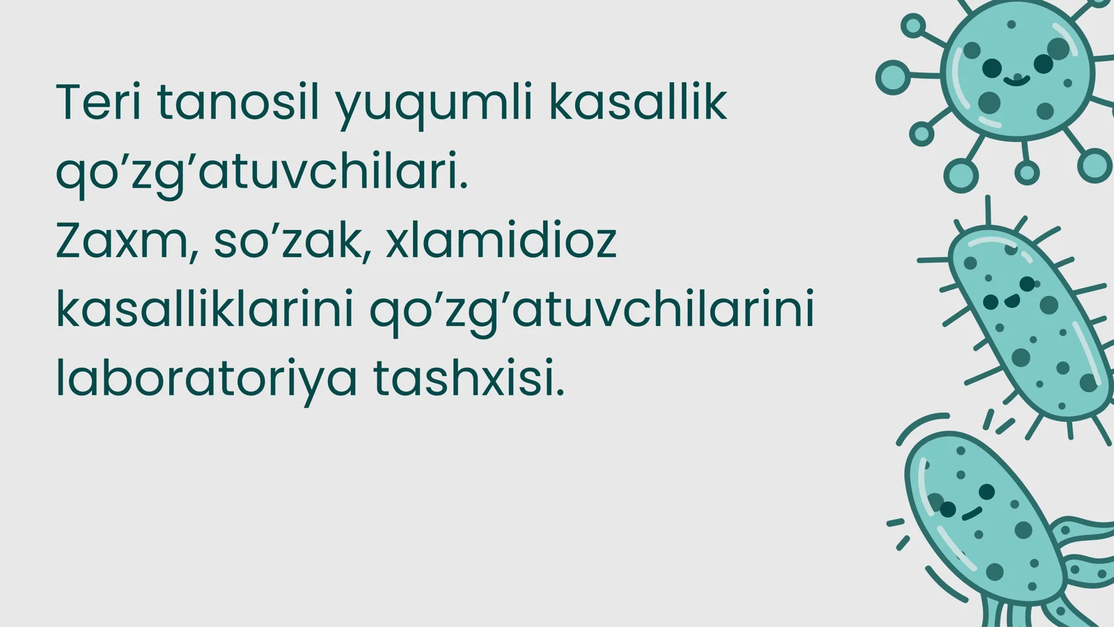 Teri tanosil yuqumli kasallik qo’zg’atuvchilari. Zaxm, so’zak, xlamidioz kasalliklarini qo’zg’atuvchilarini laboratoriya tashxisi