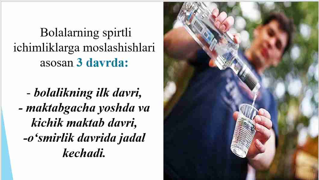 Spirtli ichimliklar iste`mol qilishga moyil o'smirlar bilan olib boriladigan ijtimoiy-pedagogik faoliyat