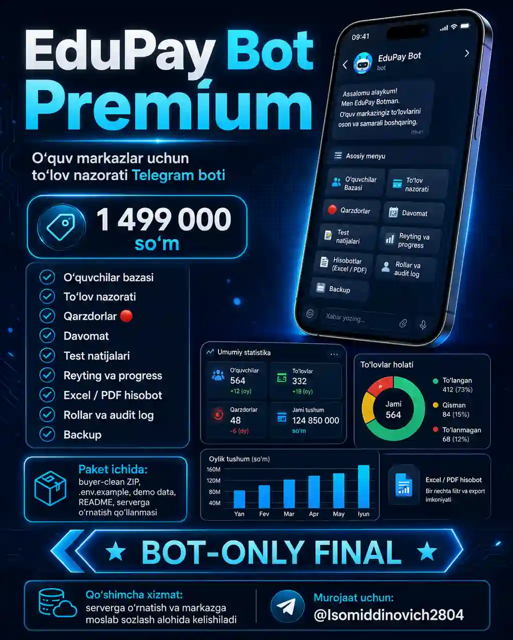 EduPay Bot Premium — O‘quv Markazlar Uchun To‘lov Nazorati Telegram Boti