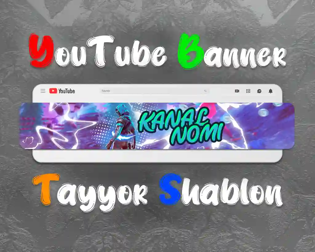 YouTube Banner Dizayn (Cover) — Tahrirlanadigan PSD fayl + JPG va shriftlar