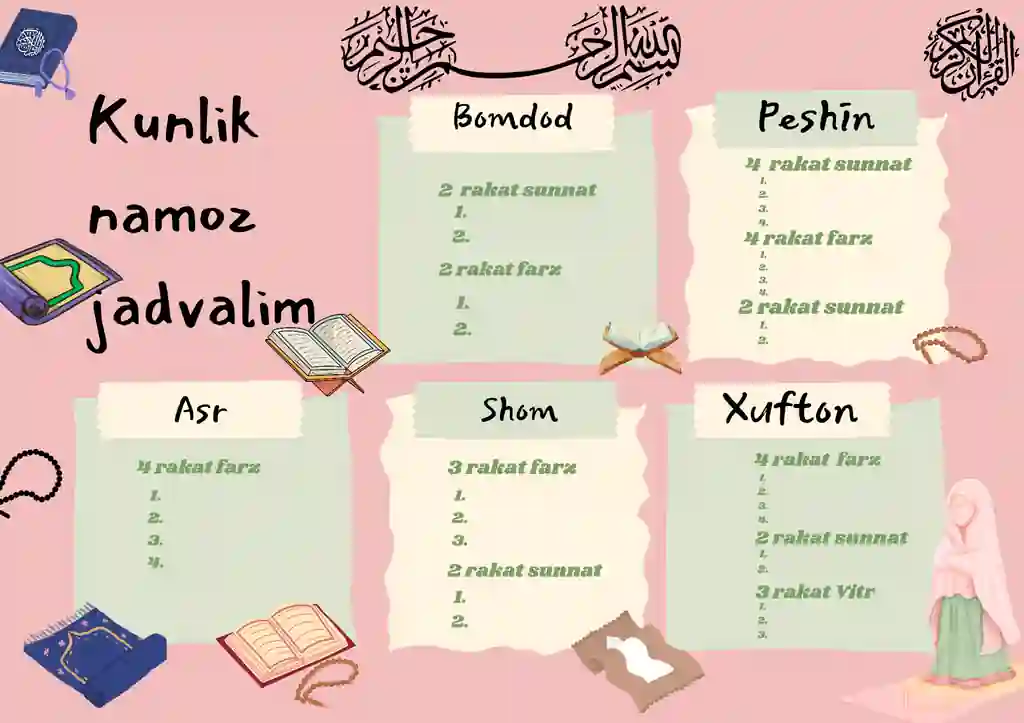 Kunlik namoz jadvali