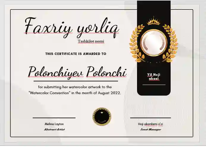 Faxriy yorliq shablon tayyori andoza
