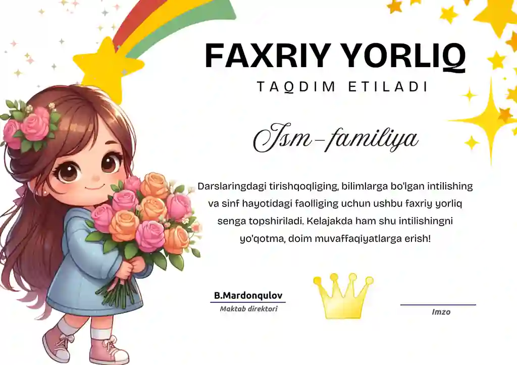 Faxriy,maqtov yorliq BOSHLANG'ICH SINFLAR